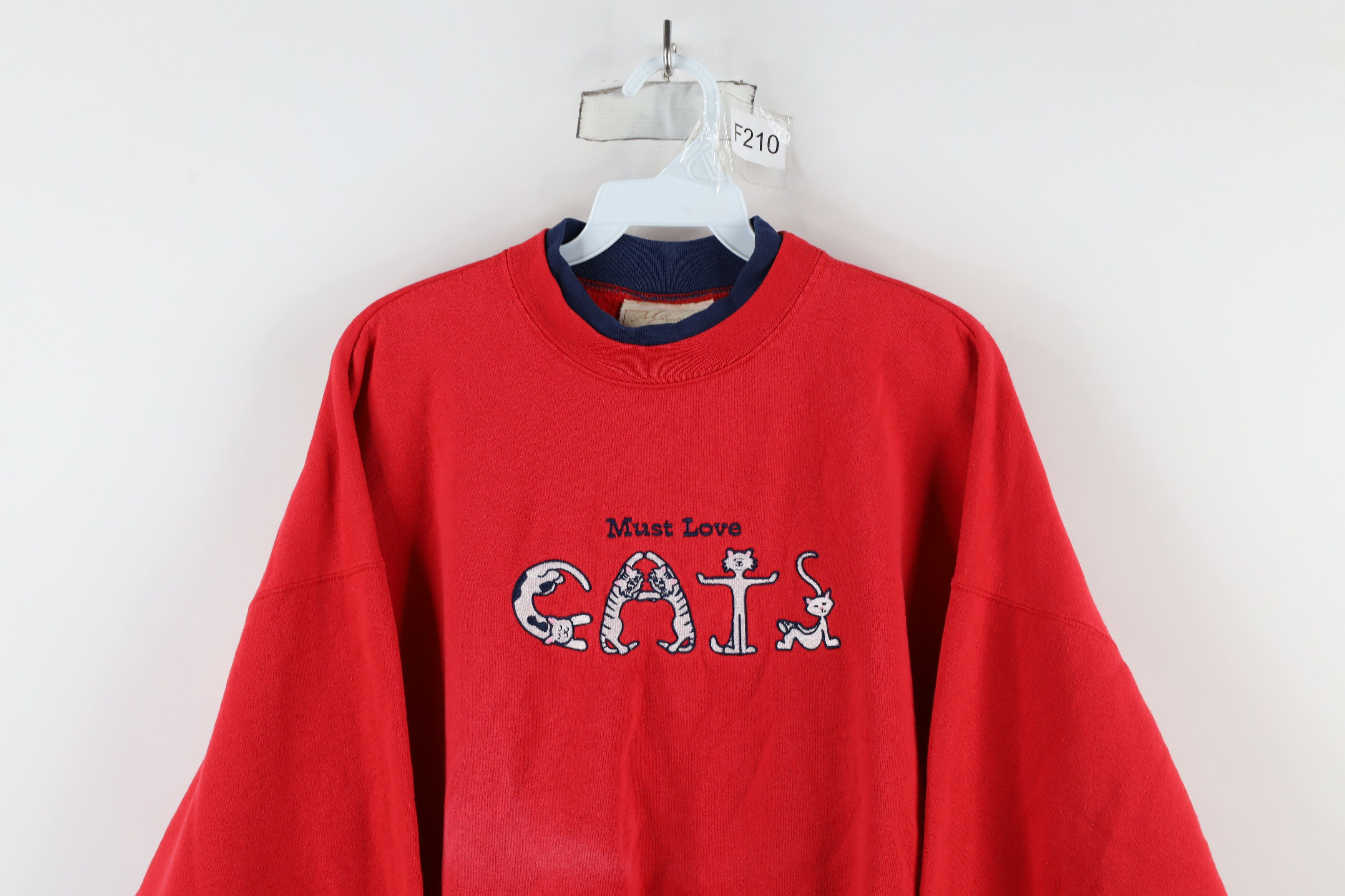 Vintage Vintage 90s Streetwear Must Love Cats Sweatshirt Red Size XL / US 12-14 / IT 48-50 - 2 Thumbnail