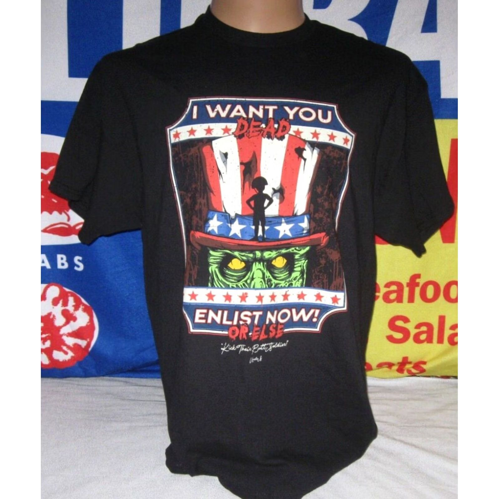 Gildan UNCLE SAM Zombie I Want You Dead or Else Enlist Now Scary USA t shirt Men's XL Size US XL / EU 56 / 4 - 2 Thumbnail