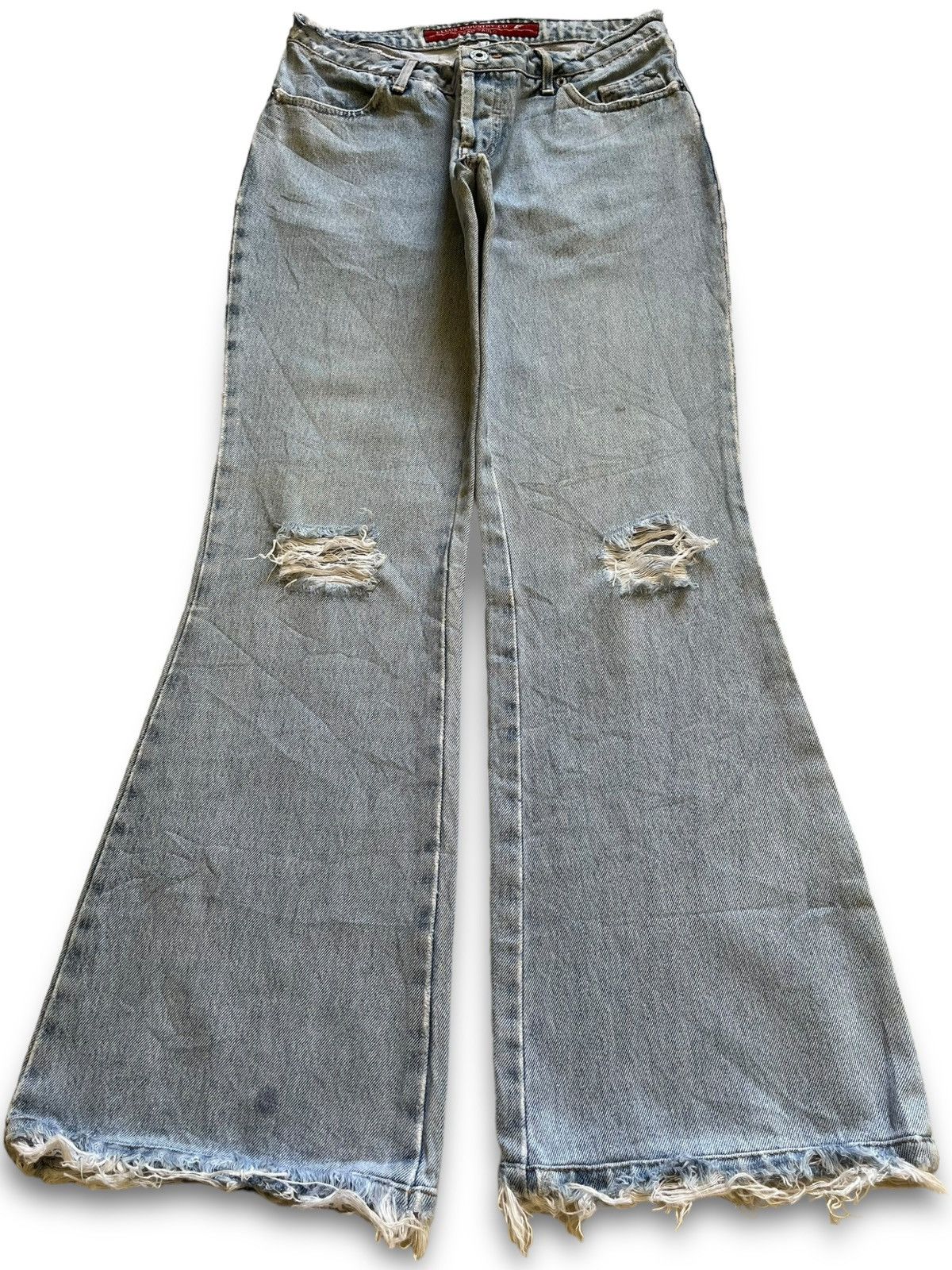 image of Distressed Denim Vintage Bell Bottom Distressed Flare Jeans in Blue, Women's (Size 27)