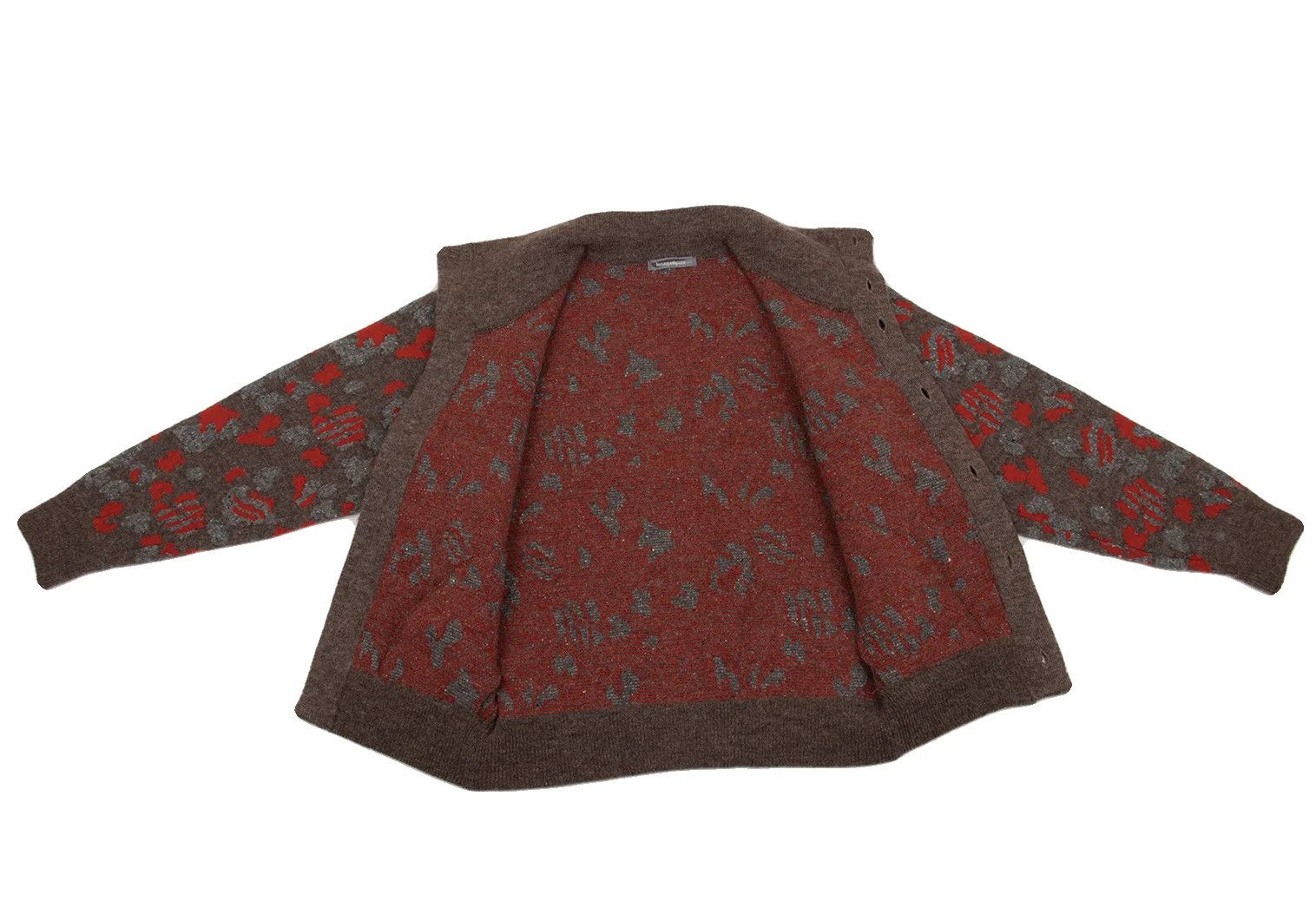 Issey Miyake Silk Blend Wool Jacquard Knit Jacket in Brown and Red Size US M / EU 48-50 / 2 - 9 Thumbnail