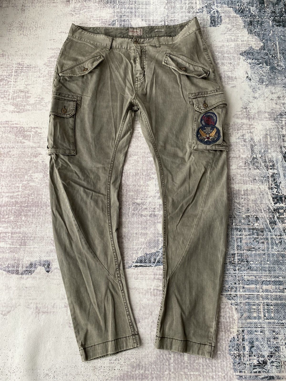 image of Avant Garde Cargo Pants Brand Kaporal Army Department Pacthwork in Olive Green, Men's (Size 36)