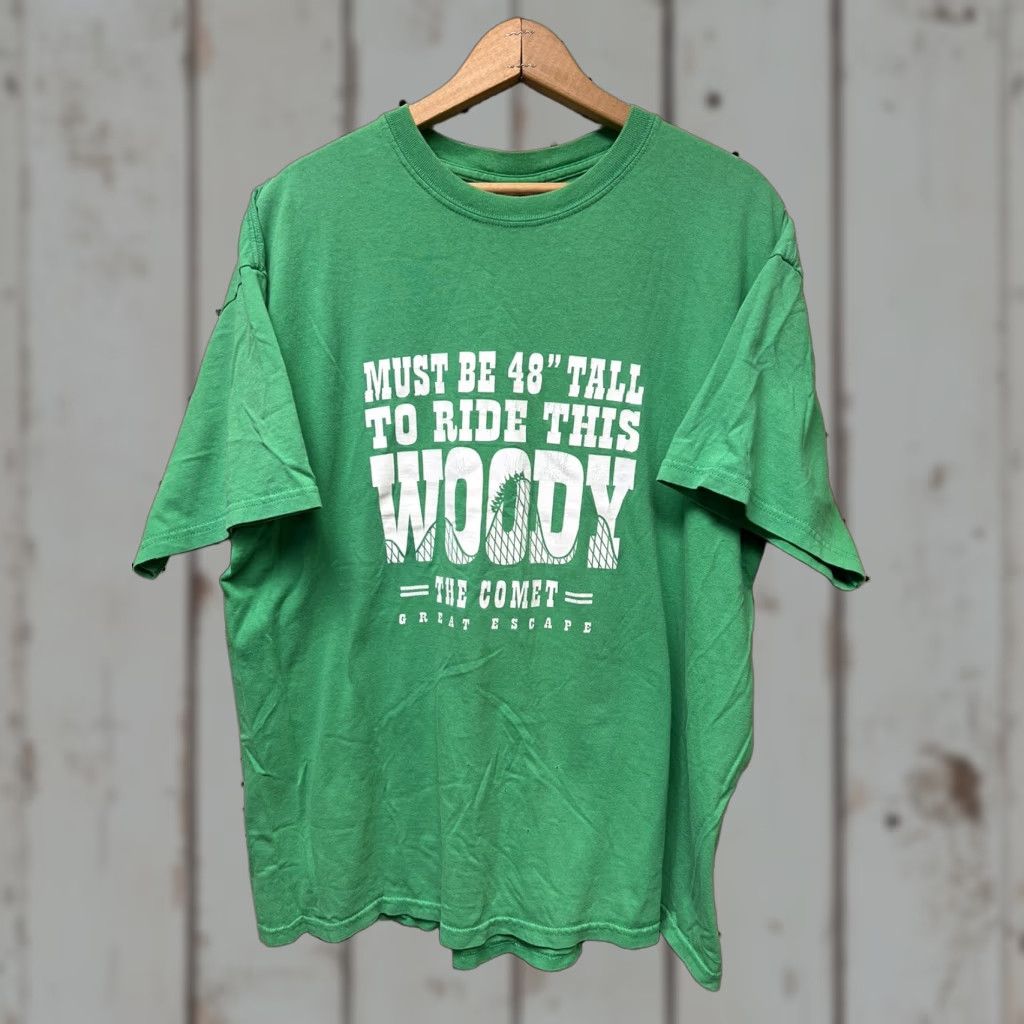 Vintage VINTAGE Six Flags Comet Rollercoaster Woody T-shirt Green Short Sleeve Mens XL Crew Neck Shirt Mens Green 80s 90s Theme Flag Size US XL / EU 56 / 4 - 1 Thumbnail