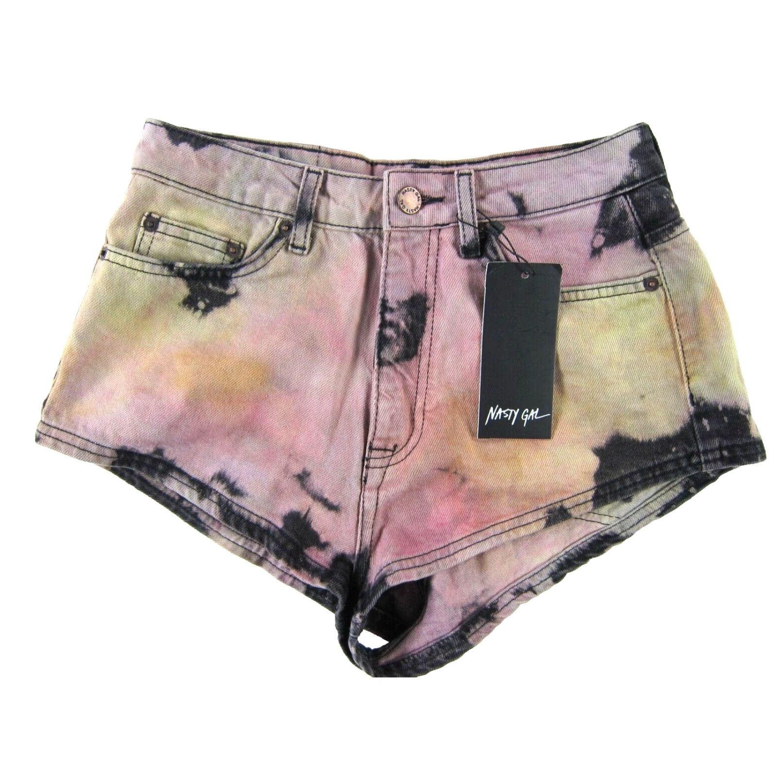 Nasty Gal NWT Nasty Gal 100% Cotton Pink Black Brown Tie Dye Raw Hem Cheeky Jean Short 0 Shirt Women Size 25" / US 0 / IT 36 - 2 Thumbnail