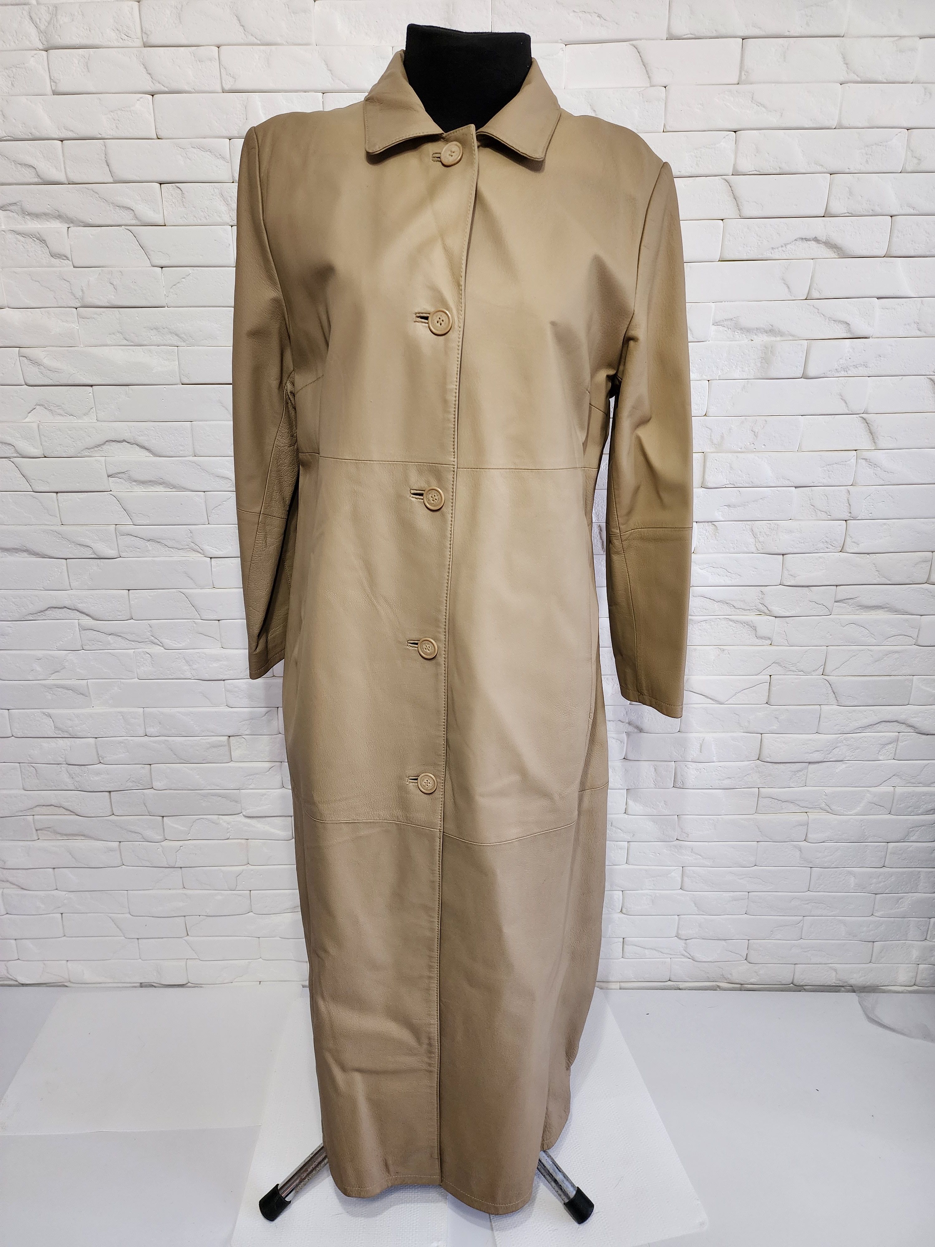 Genuine Leather Beige simple leather coat. Size XL / US 12-14 / IT 48-50 - 1 Thumbnail