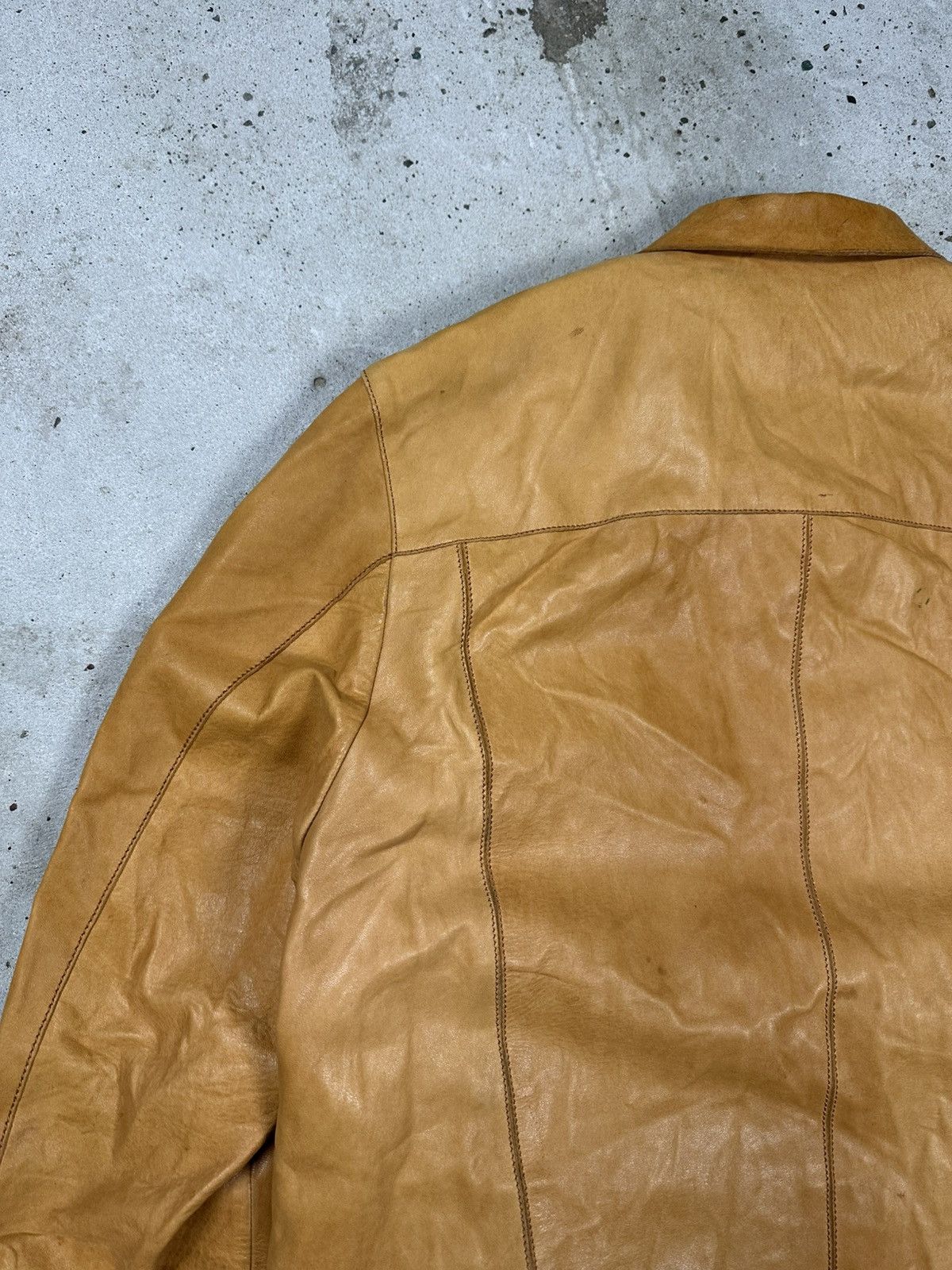 Genuine Leather × Vintage Vintage 90s Distressed Orange Brown Leather Utility Jacket Size US L / EU 52-54 / 3 - 18 Thumbnail