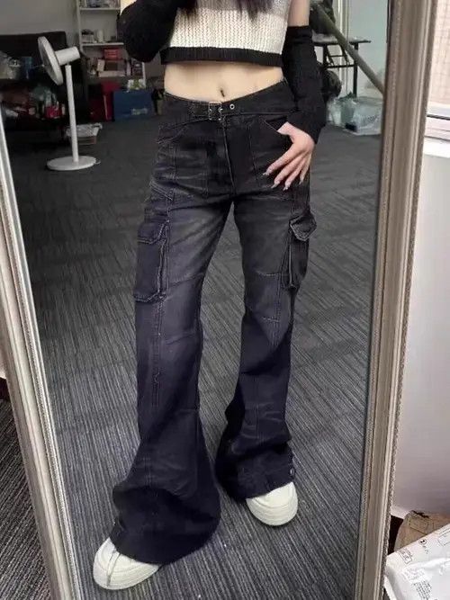 Jean Black Flare Slim Jeans Multiple Pockets Size US 34 / EU 50 - 2 Thumbnail