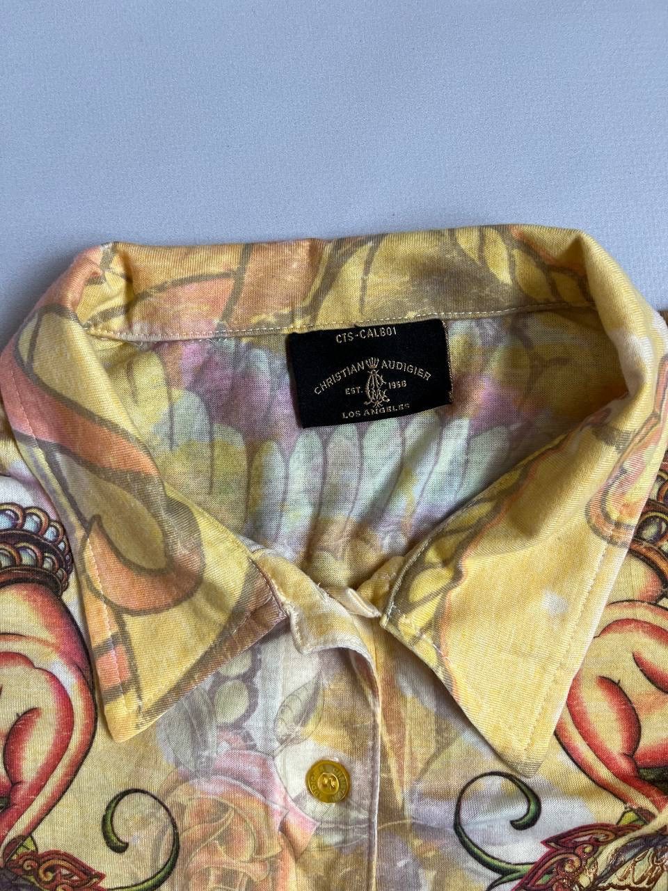 Christian Audigier Christian Audigier Women Buddha Yellow Printed Polo Shirt Size M / US 6-8 / IT 42-44 - 3 Thumbnail