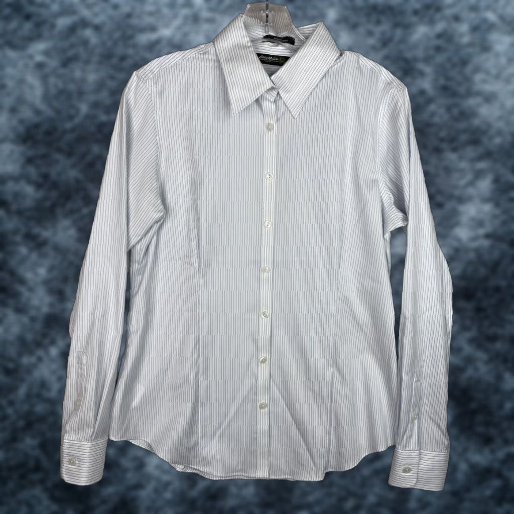 Eddie Bauer Eddie Bauer Shirt Womens M Blue White Stripe Button-Up Knit Stretch Non-Iron Long Sleeve Casual Classic/City/Comfy Multicolor Pattern 3/4 Sleeve Size M / US 6-8 / IT 42-44 - 1 Thumbnail