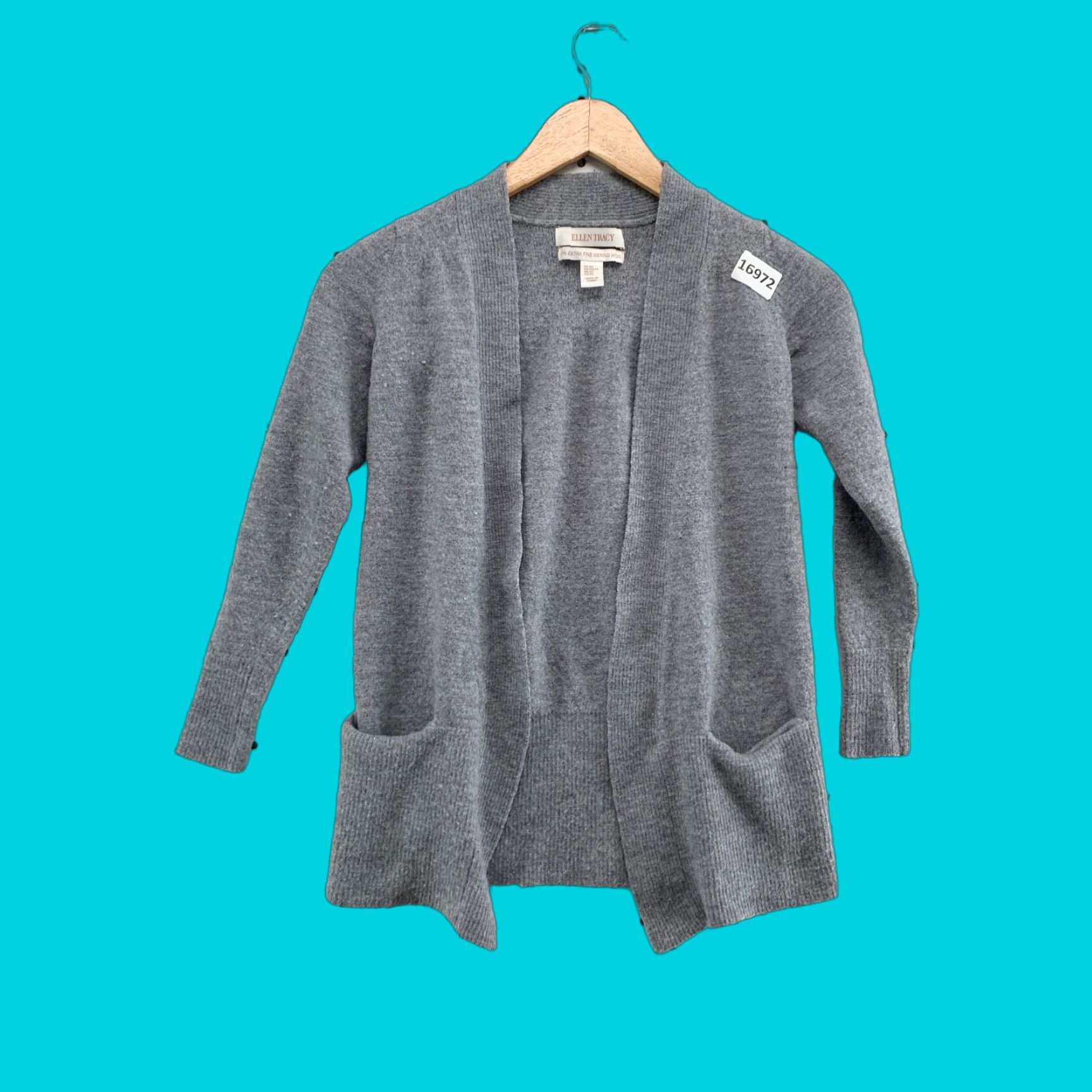 Ellen Tracy Ellen Tracy Cardigan Adult XS Gray 100% Merino Wool Womens Size XS / US 0-2 / IT 36-38 - 1 Thumbnail