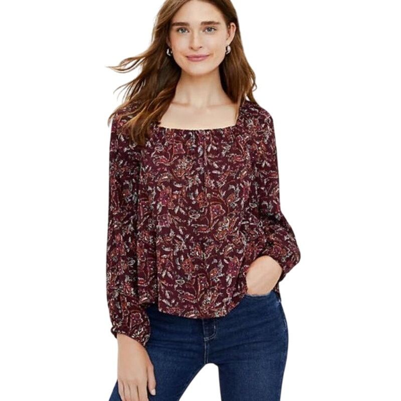 Loft LOFT Maroon Paisley Off Shoulder Peasant Blouse Womens Sz L Size L / US 10 / IT 46 - 1 Thumbnail