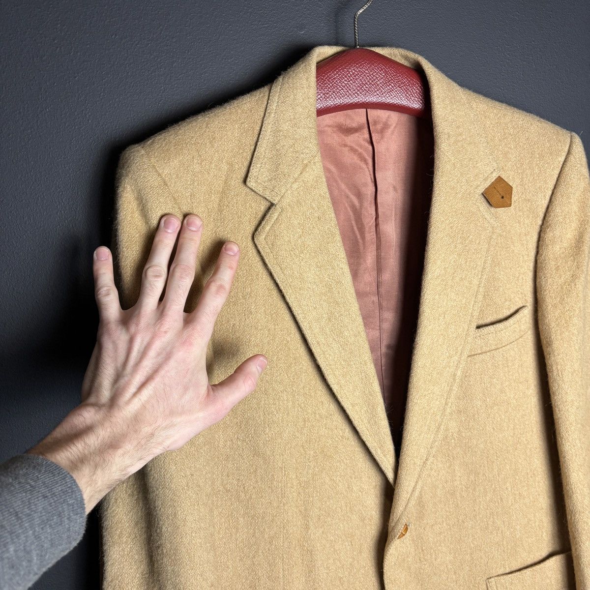 Camel × Vintage Vintage Camel Hair Blazer Suede Shoulder Patch Size 40R - 9 Thumbnail
