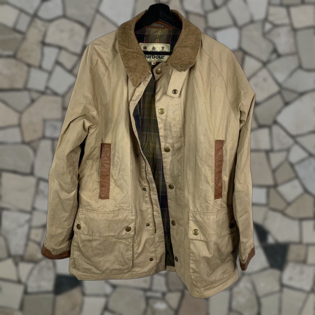 Barbour VINTAGE Barbour Jacket Mens Jacket M Beig e Nylon Lining Leather Trim Windbreaker Beige Size US M / EU 48-50 / 2 - 1 Thumbnail