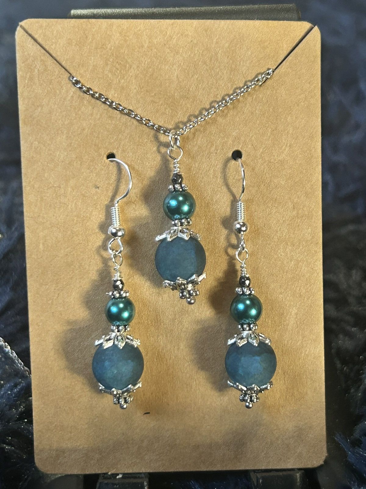 Handmade Handcrafted blue crackle glass pearl necklace set Size ONE SIZE - 2 Thumbnail