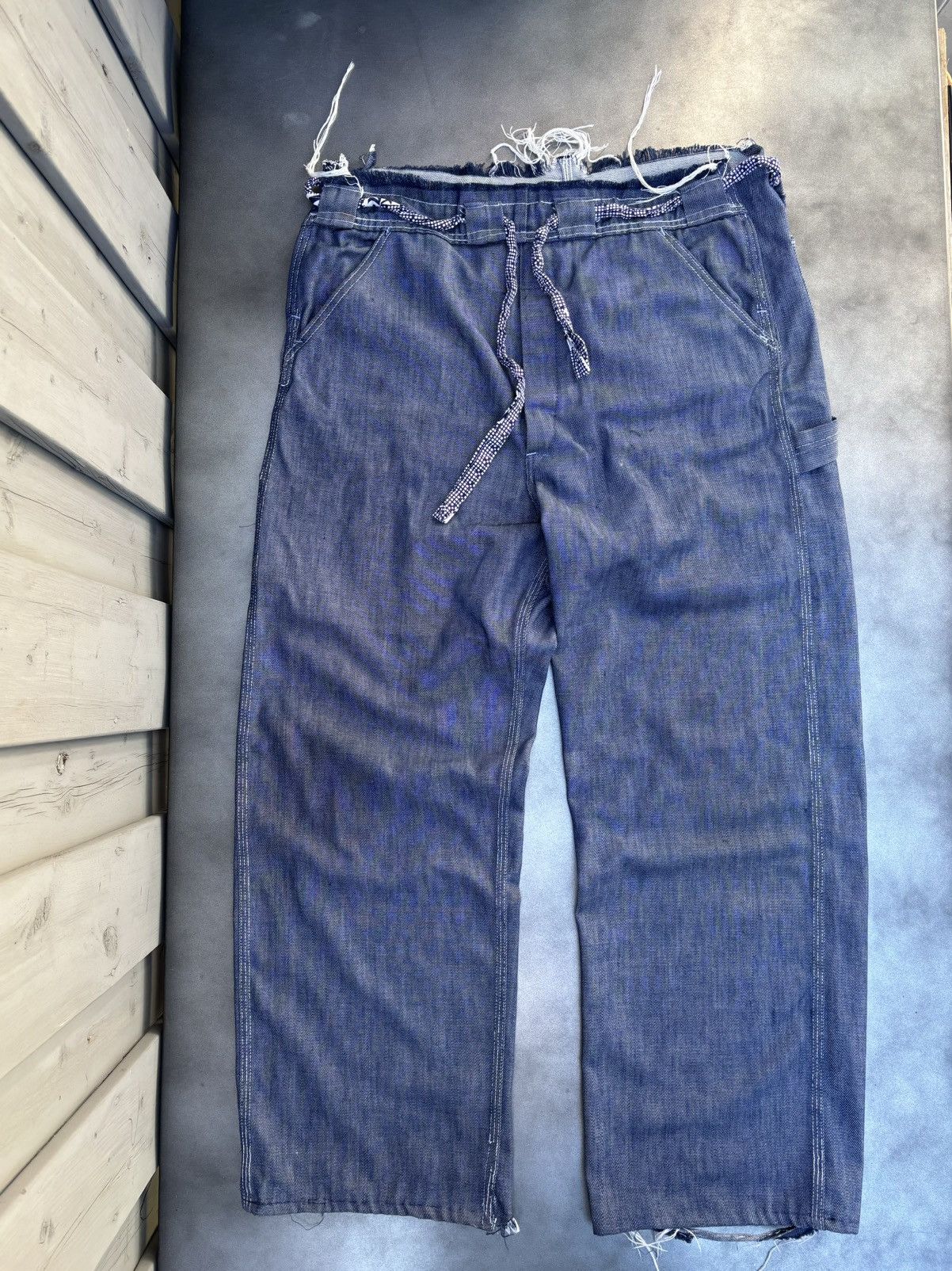Oshkosh × Sears × Vintage Vintage Dark Denim 60s 70s Baggy Long Loose Heel Drag USA Size US 34 / EU 50 - 3 Thumbnail