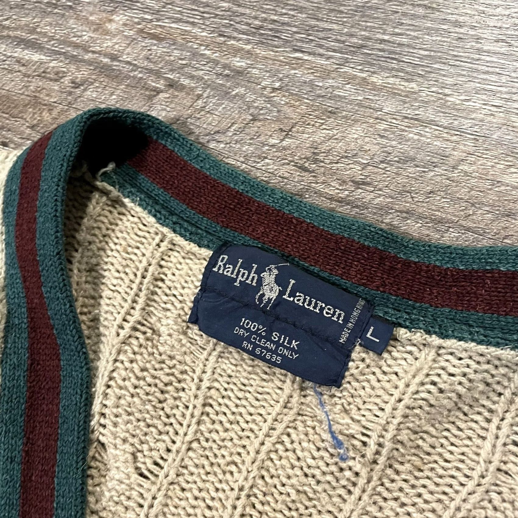Polo Ralph Lauren VINTAGE Polo Ralph Lauren Badge Cardigan Sweater L Mens Beige Wool Silk Stadium Scribble 90s Flag Decade/Cardigan/Beige/Men/L Size US L / EU 52-54 / 3 - 3 Thumbnail