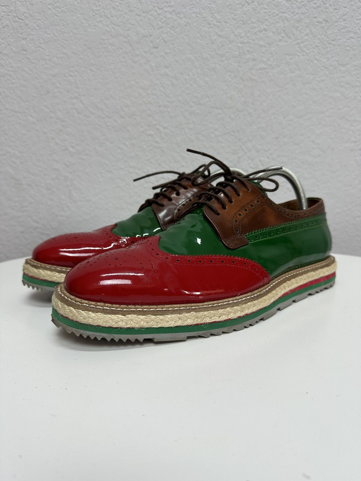 Prada PRADA Men’s Tri Color Brogue Patent Leather Derby Shoes Size US 9 / EU 42 - 4 Thumbnail