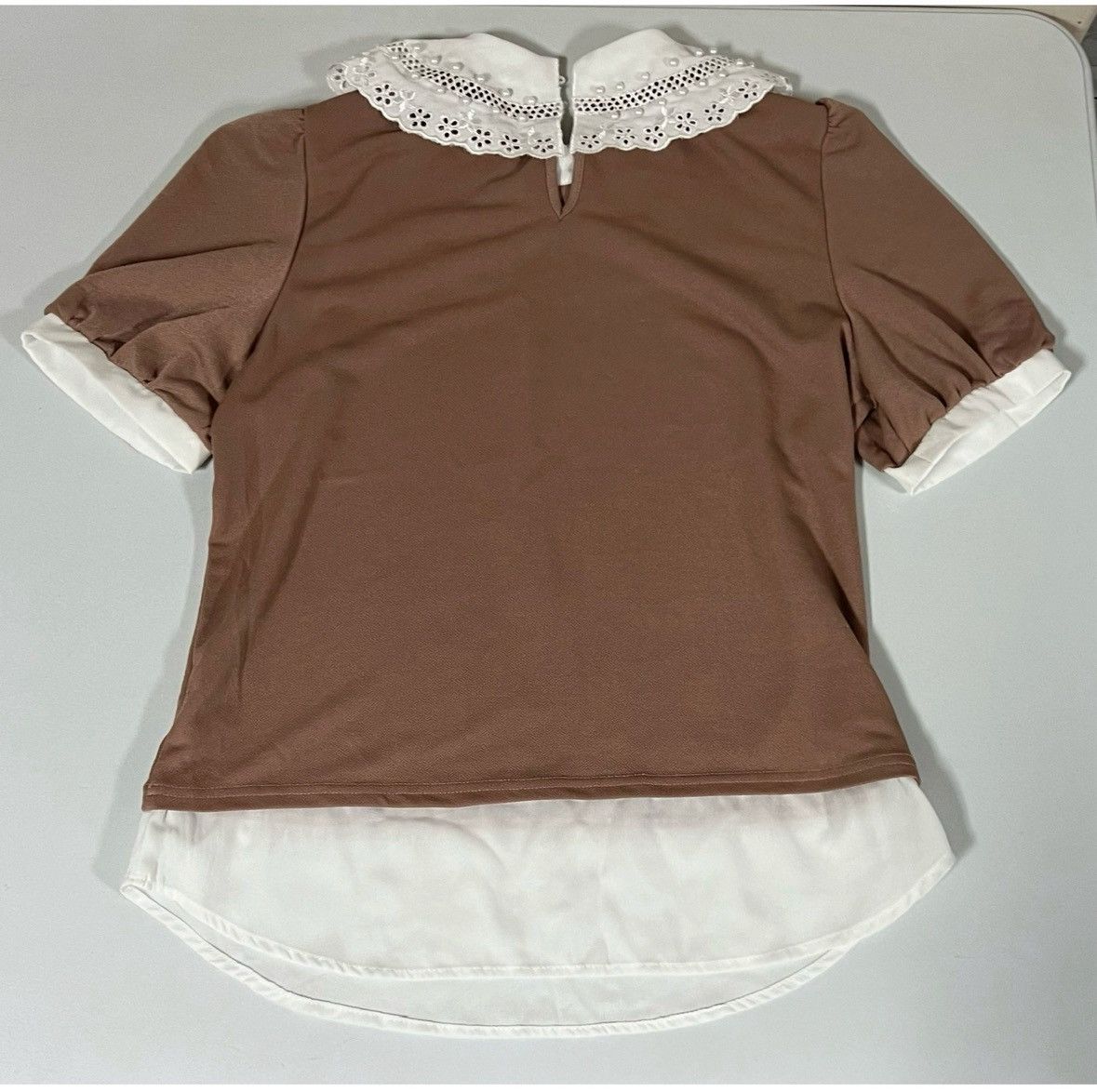 Vintage Lipslide Pearl Beaded Collared Layered Top Blouse Size S 🤎✨ Size S / US 4 / IT 40 - 5 Thumbnail