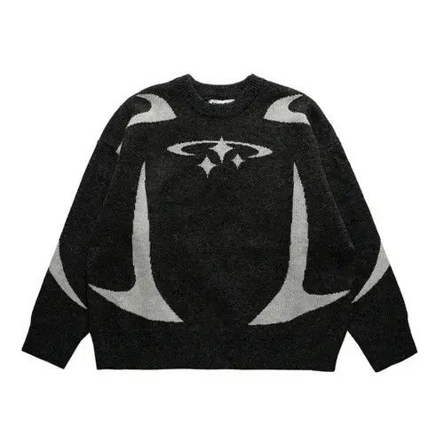 Japanese Brand Y2K Black Retro Star Designed Knitted Designer Sweater Size US L / EU 52-54 / 3 - 1 Thumbnail