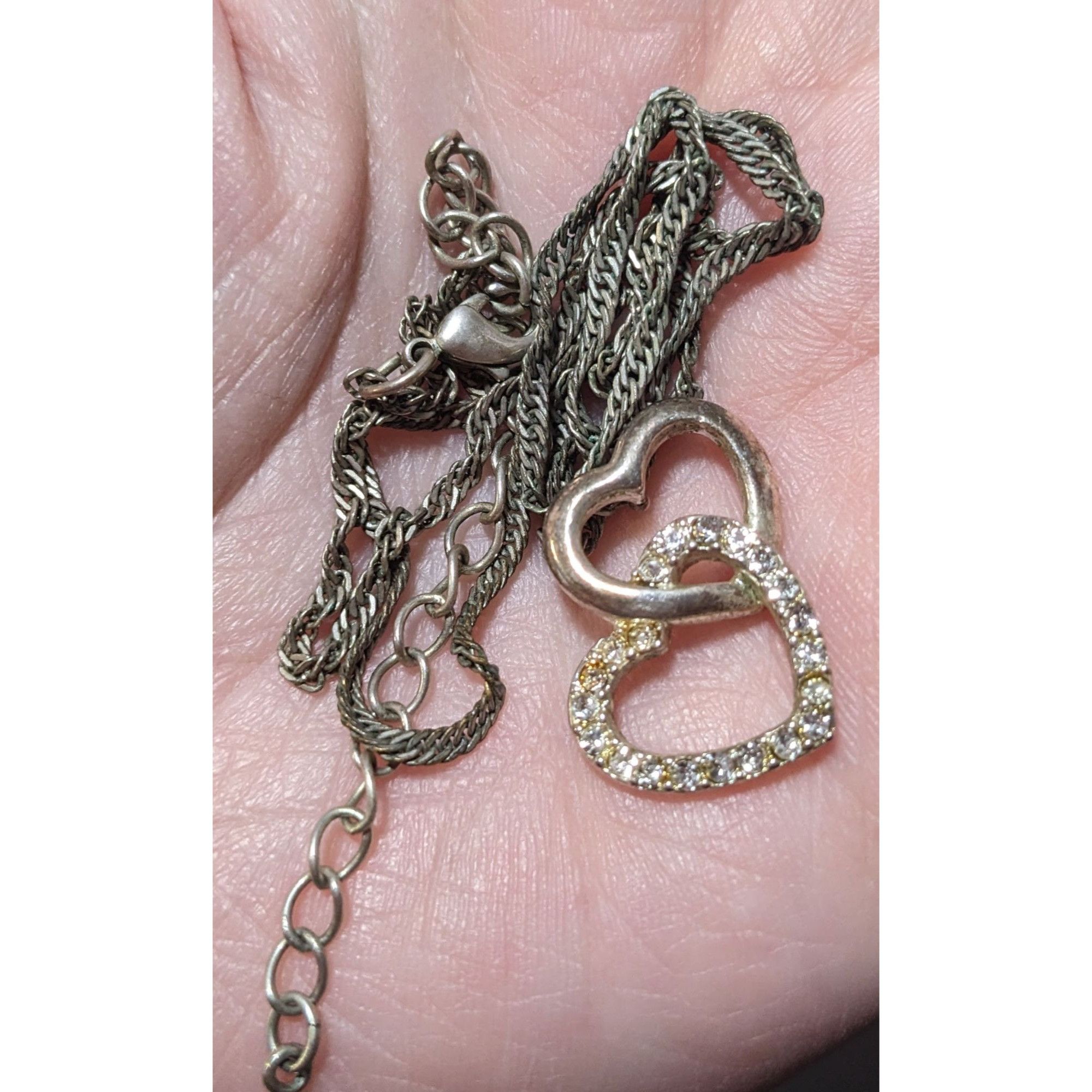 Other Silver Tone Rhinestone Double Heart Pendant Necklace Size ONE SIZE - 12 Thumbnail