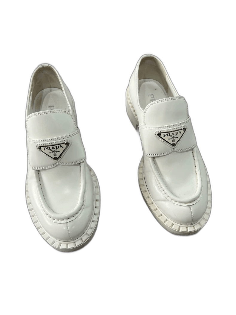 Prada Prada White Loafers with Triangle Logo Size US 6 / IT 36 - 1 Thumbnail