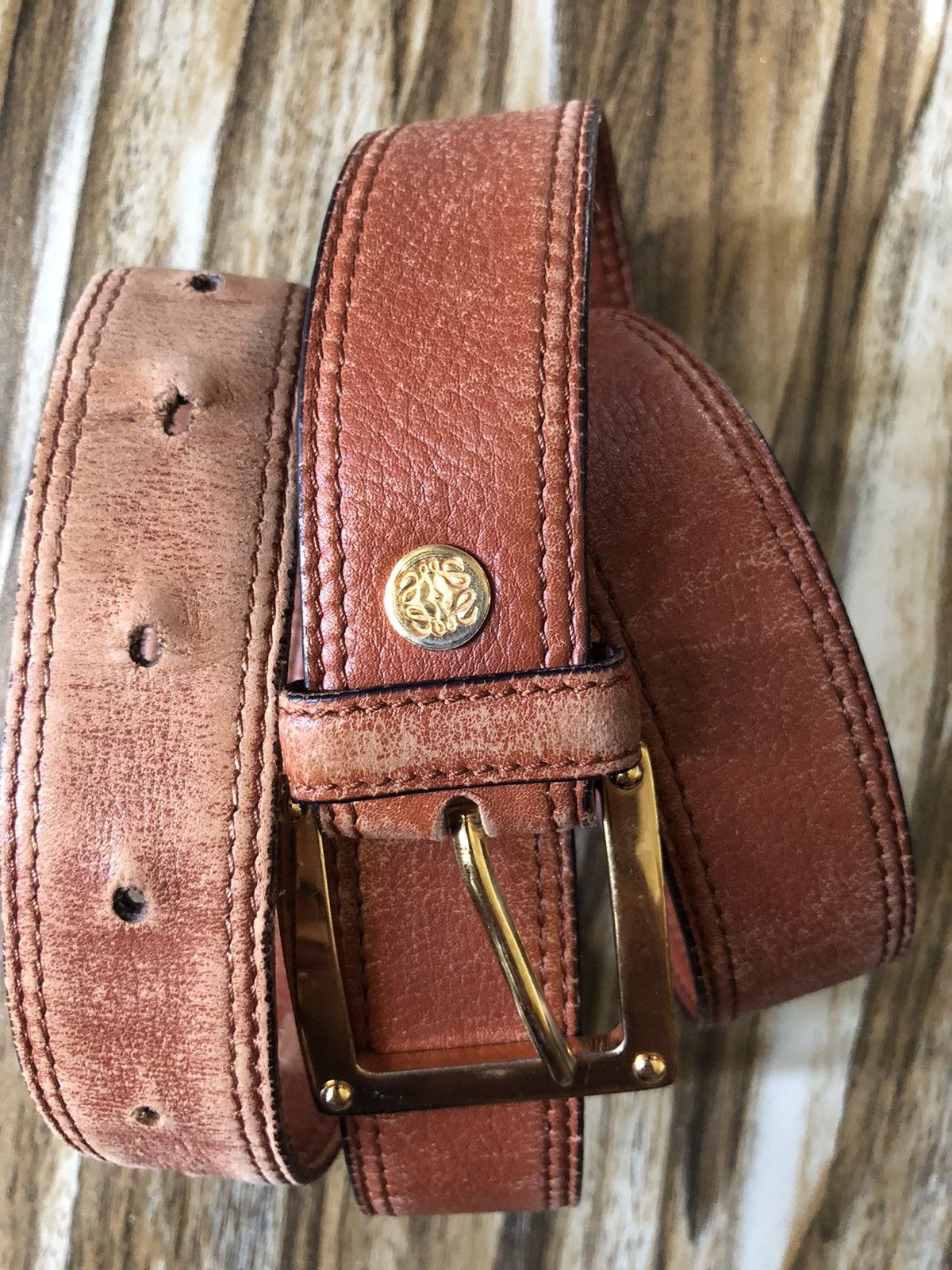 Loewe Luxury Loewe retro pebbled cowhide leather belt casual Size 40 - 5 Thumbnail