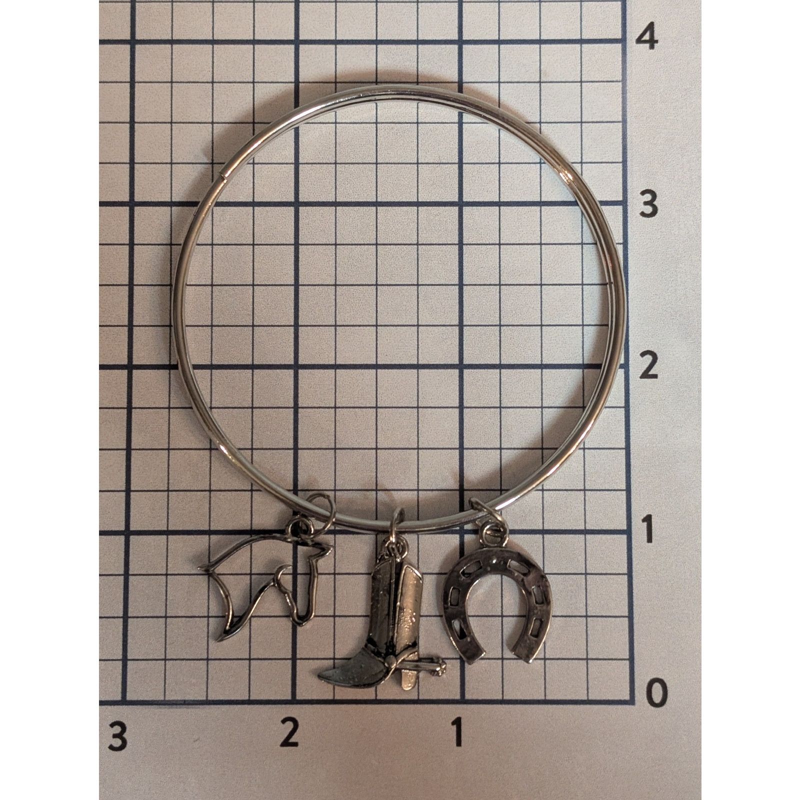 Vintage VTG 1980s Silver-Tone Bangle Bracelet & Western Horse Charms Size ONE SIZE - 5 Thumbnail