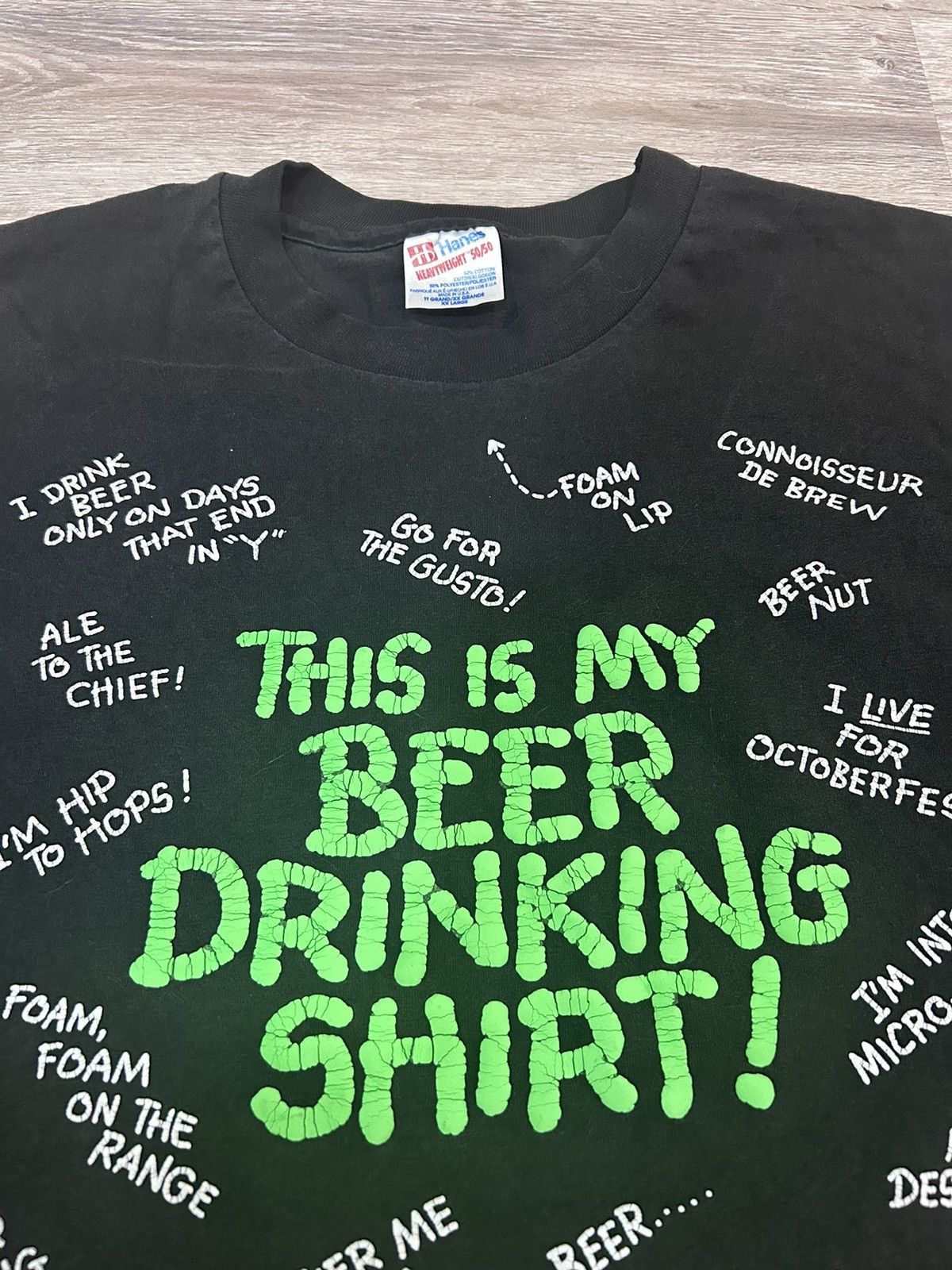 Vintage Vintage 90s Beer Script T-Shirt Size US XXL / EU 58 / 5 - 2 Thumbnail