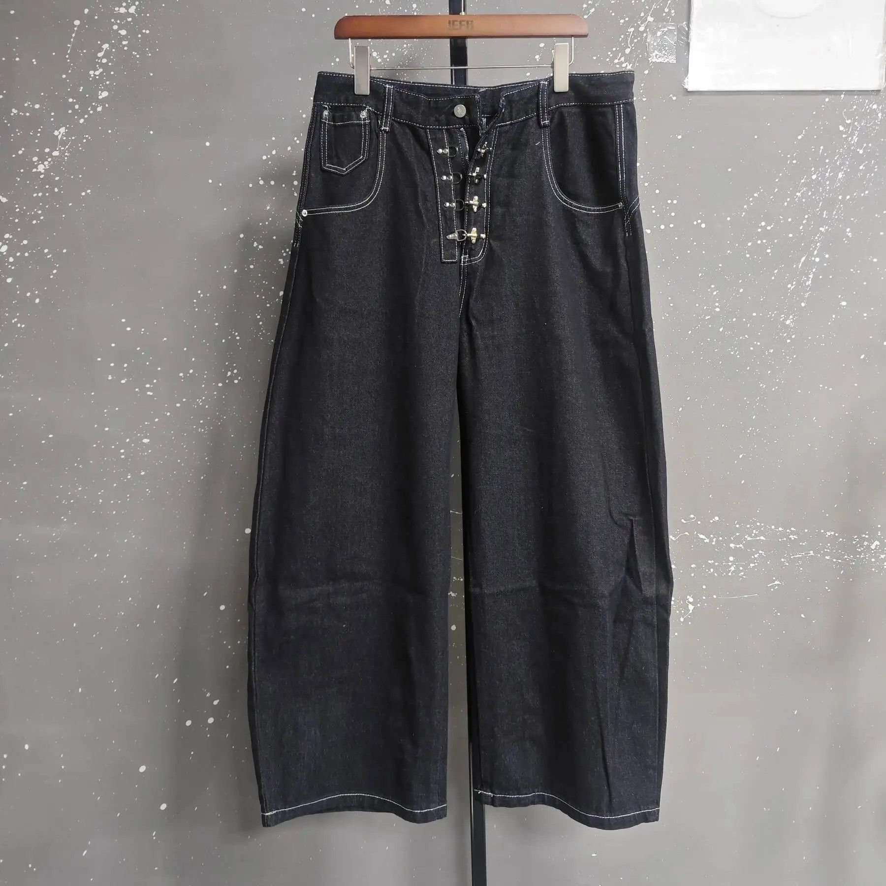 Japanese Brand Dark Blue Wide Leg Baggy Denim Jeans Size US 30 / EU 46 - 6 Thumbnail