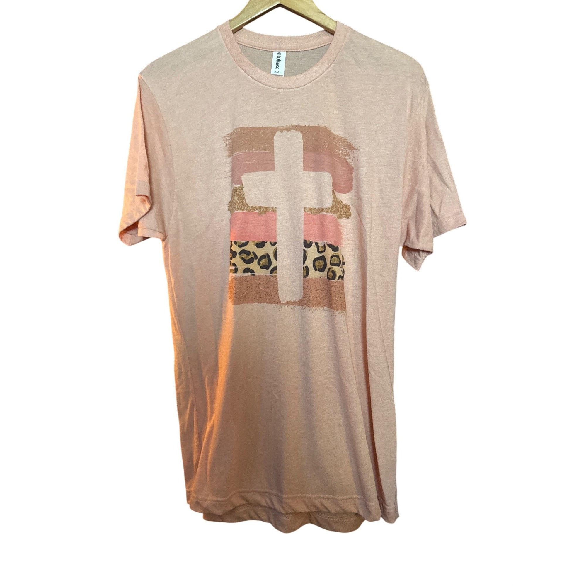 Tultex Christian Graphic Tee With Cross & Leopard Print Design - Li Size L / US 10 / IT 46 - 2 Thumbnail