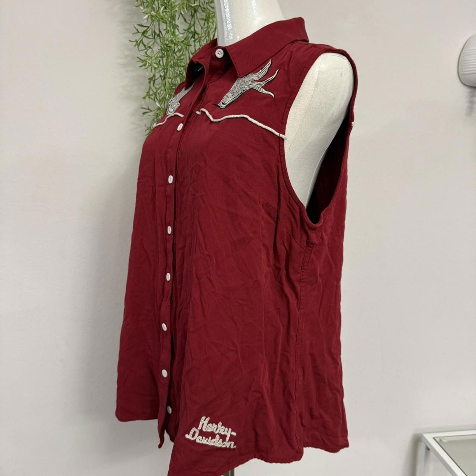 Harley Davidson Burgundy Vintage Biker Harley Davidson Embroidered Birds Size US L / EU 52-54 / 3 - 5 Thumbnail