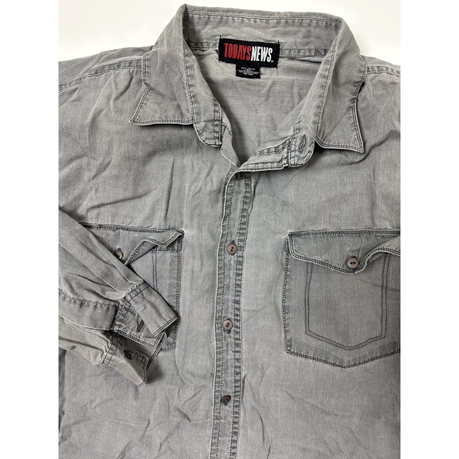 Vintage VINTAGE Todays News Shirt Men L Gray Garment Dyed Cotton Button-Up 80s 90s Casual, Grunge, Hipster Mens Size US L / EU 52-54 / 3 - 2 Thumbnail