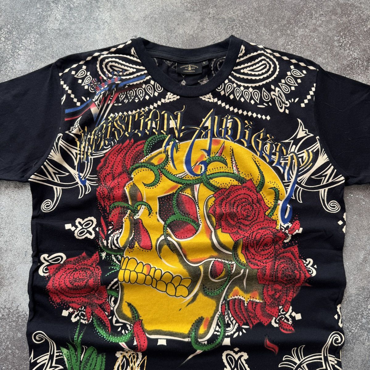 Ed Hardy Christian Audigier Skull & Roses Rhinestones Y2K T-Shirt Size US L / EU 52-54 / 3 - 4 Thumbnail