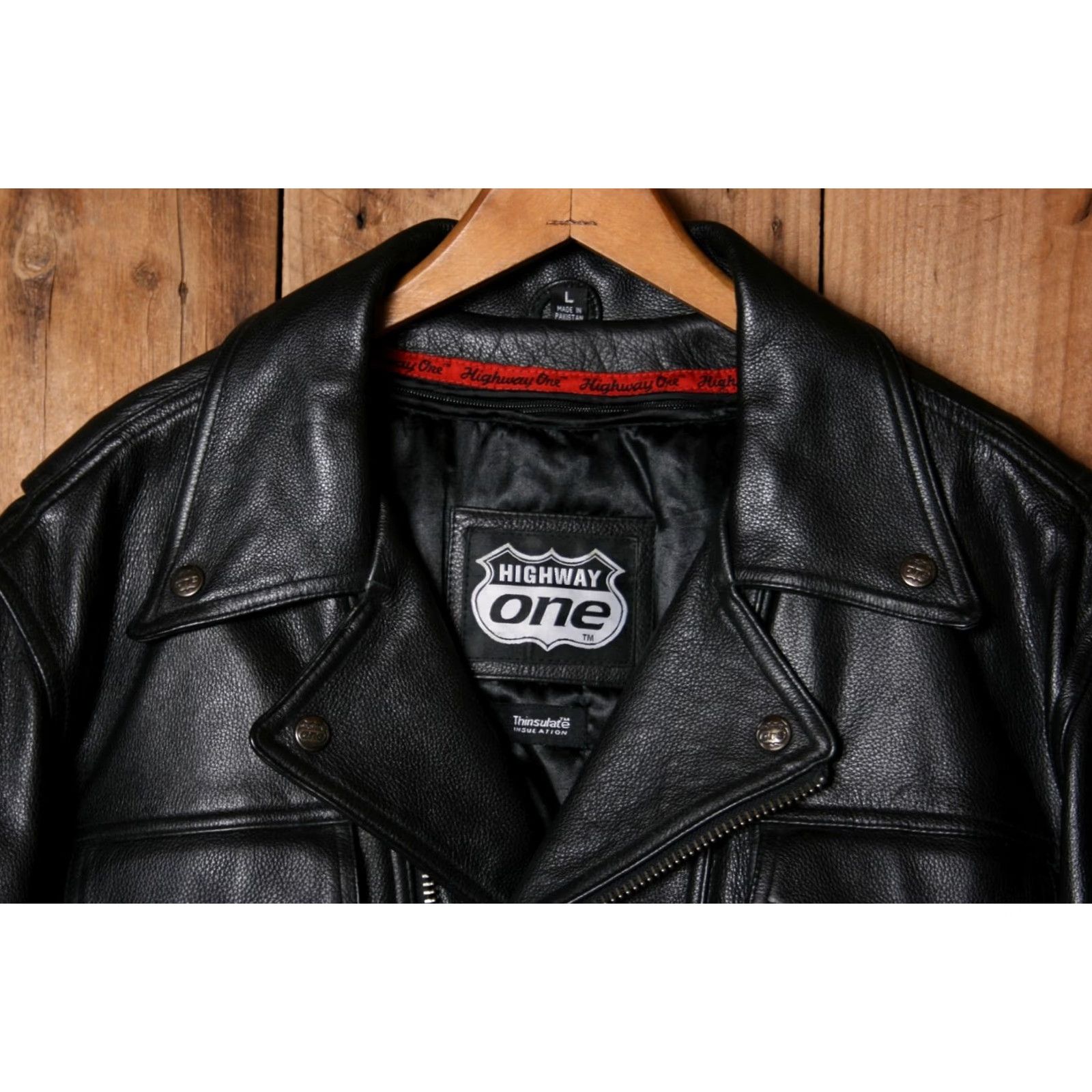 Vintage HIGHWAY ONE Heavy Black Leather Jacket Mens Sz. L Biker Zip-Out Liner Thinsulate Insulation Heavyweight Leather Jacket Size US L / EU 52-54 / 3 - 2 Thumbnail