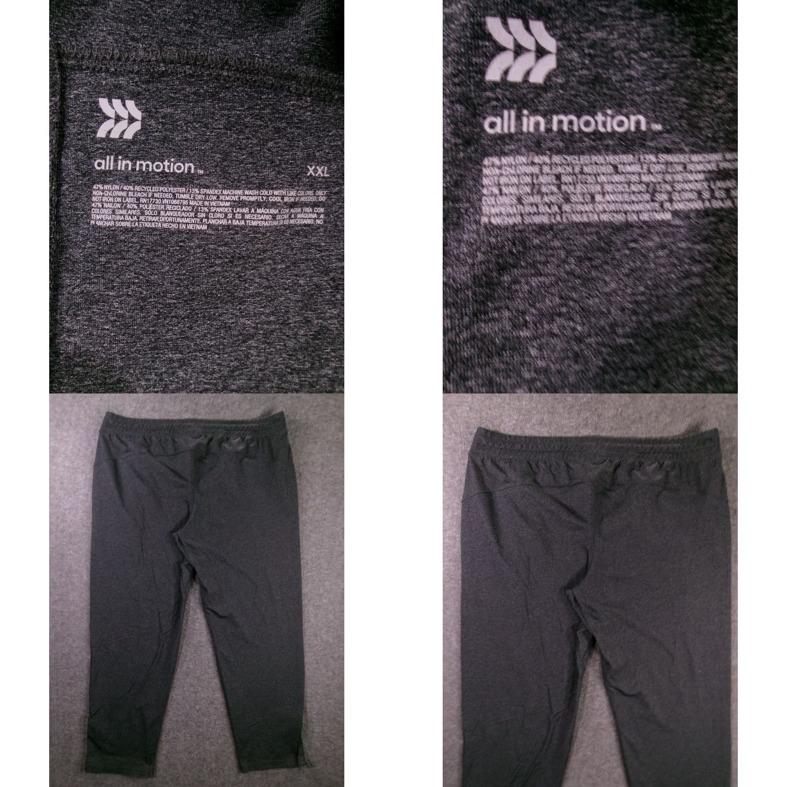 Vintage All In Motion Joggers Men 2XL Black Athletic Nylon Polyester Spandex Drawstring Ankle Zipper Pockets Activewear Lounge Size US 39 - 8 Thumbnail
