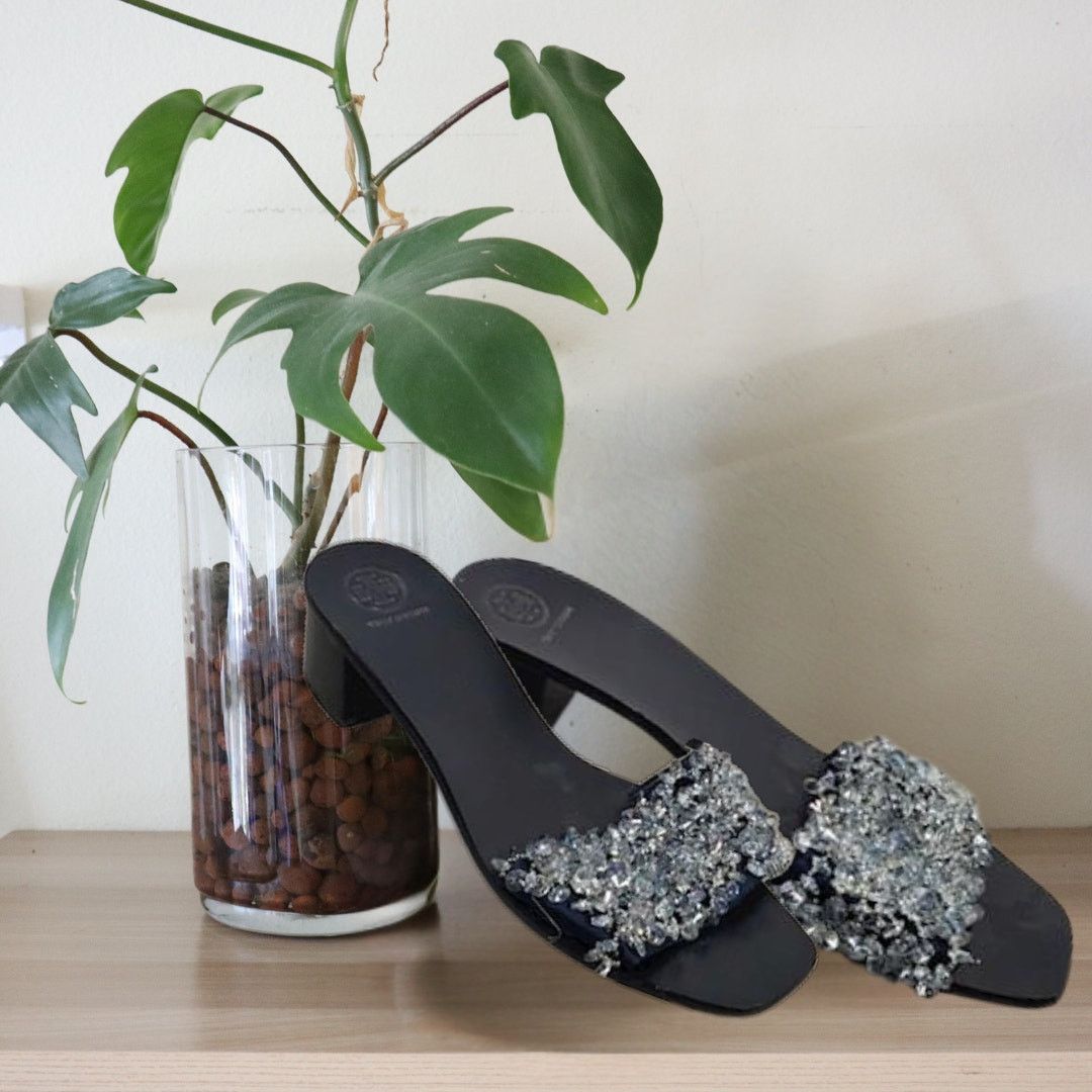 Tory Burch Tory Burch Navy Crystal Embellished Block Heel Slide sz 10 Size US 10 / IT 40 - 1 Thumbnail