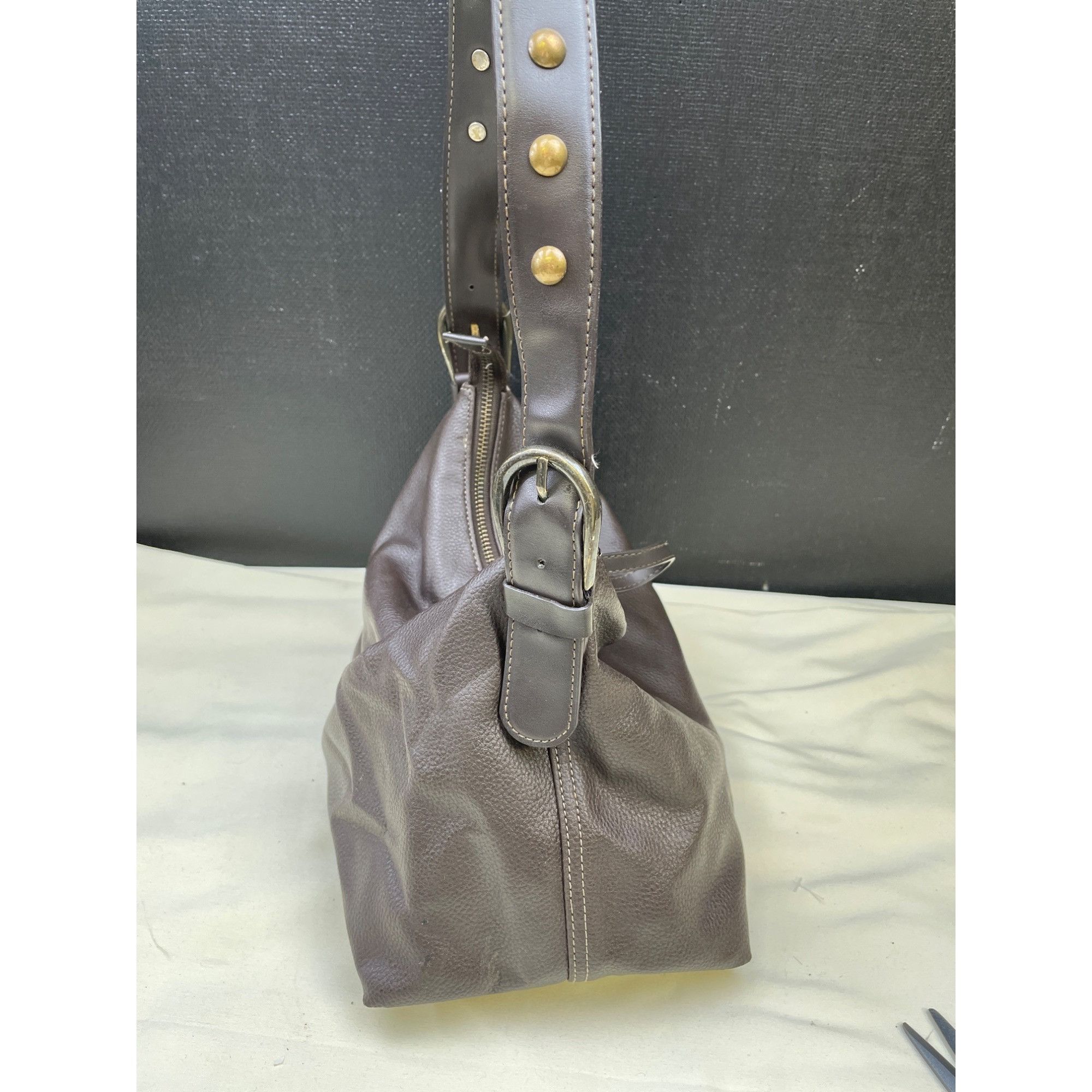 Nine West Nine West Womens Brown Shoulder Handle Bag Copper Studded St Size ONE SIZE - 5 Thumbnail