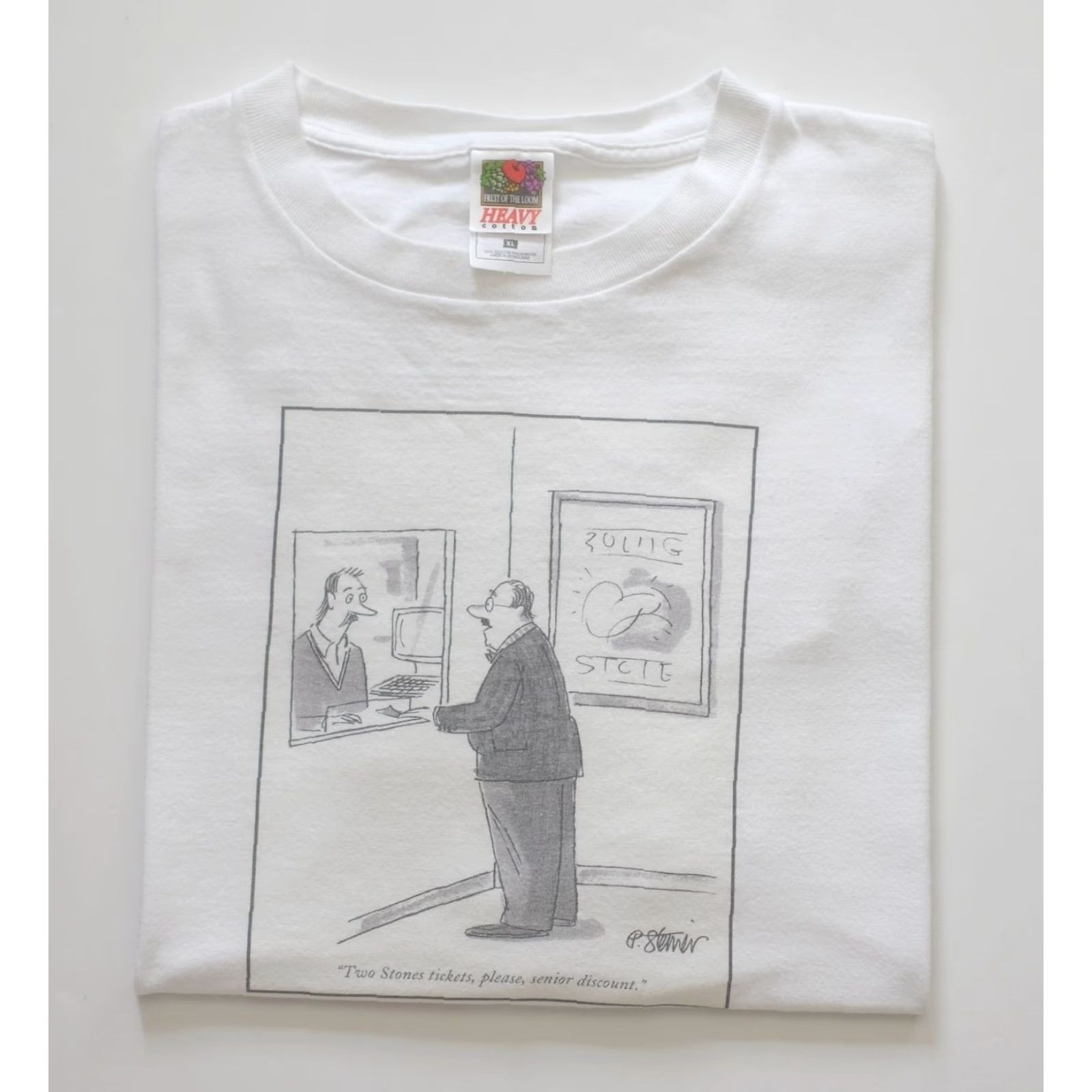 Fruit Of The Loom VINTAGE ROLLING STONES ROCK 90s MUSIC SENIOR CITIZEN FUNNY CARTOON GRAPHIC T SHIRT XL Mens White 24" Pit to Pit 27" Length Size US XL / EU 56 / 4 - 6 Thumbnail