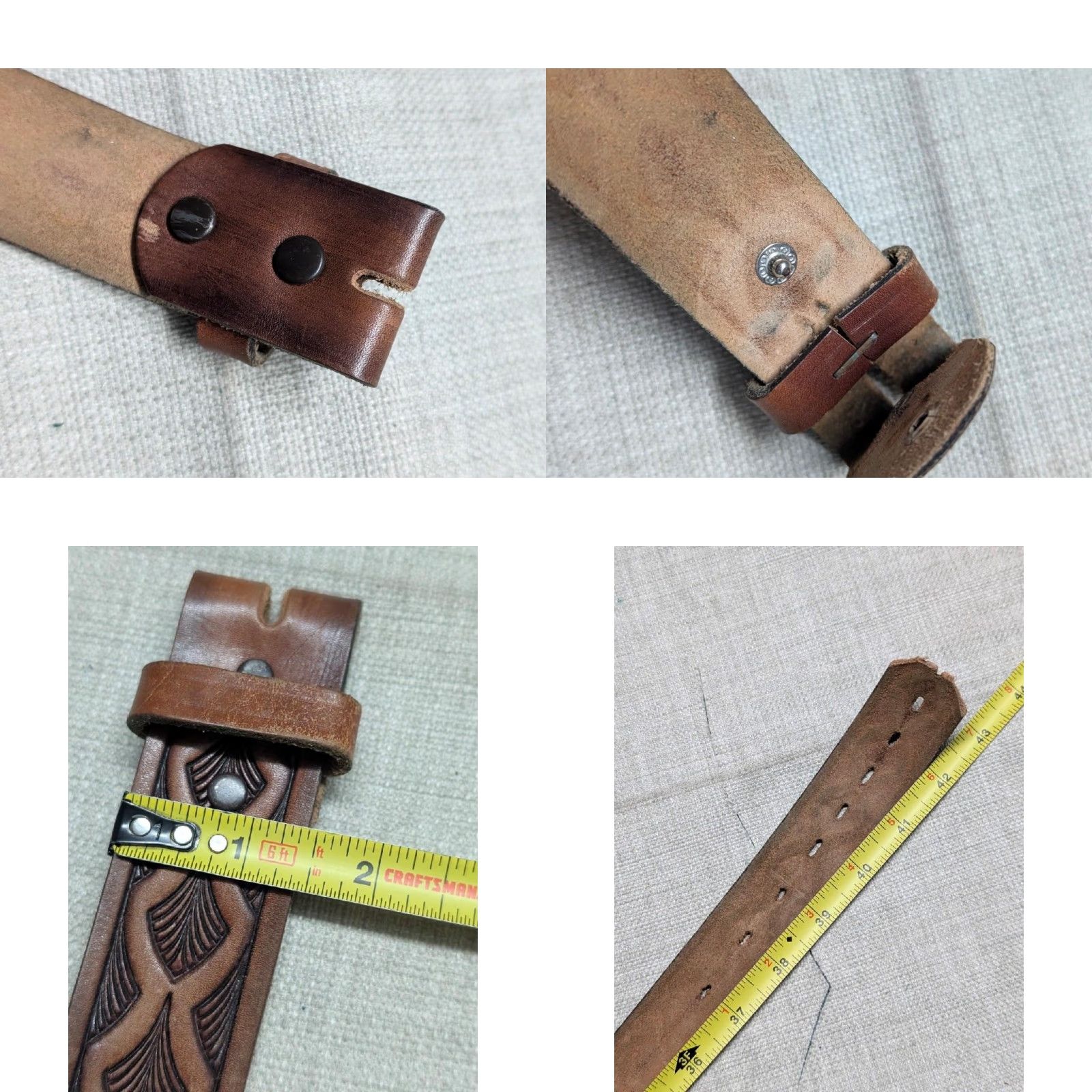 Vintage VINTAGE USA MADE TOOLED BUCKLE BELT Western Belt 42 Brown Cowhide Leather Men XS? 42 is size not XS Size 42 - 8 Thumbnail