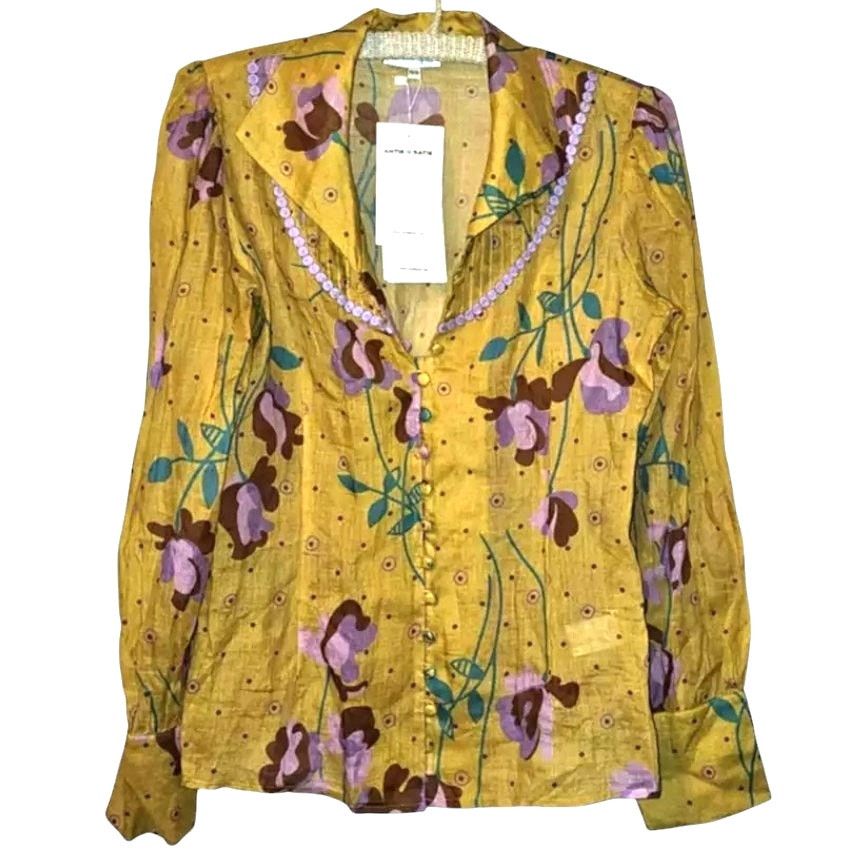 Free People NWT Free People ANTIK BATIK Ossie Blouse XS $343 Yellow Size XS / US 0-2 / IT 36-38 - 1 Thumbnail