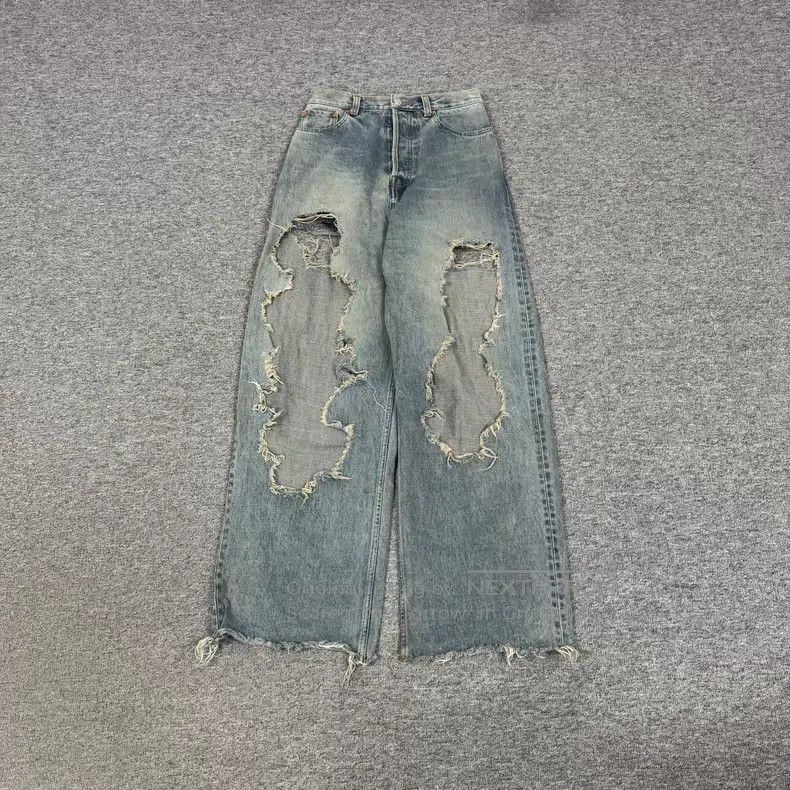 Balenciaga Balenciaga size XS Big Destroyed Plaid Lined Denim Pants Size US 27 - 1 Thumbnail