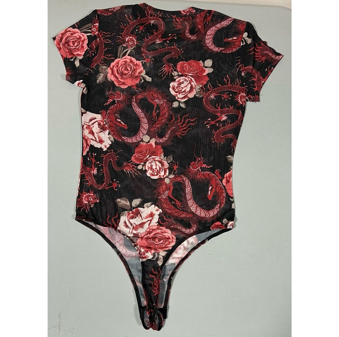 Vintage Black Red Dragon Floral Shirt Top Blouse Bodysuit Size S 🌹✨ Size S / US 4 / IT 40 - 4 Thumbnail