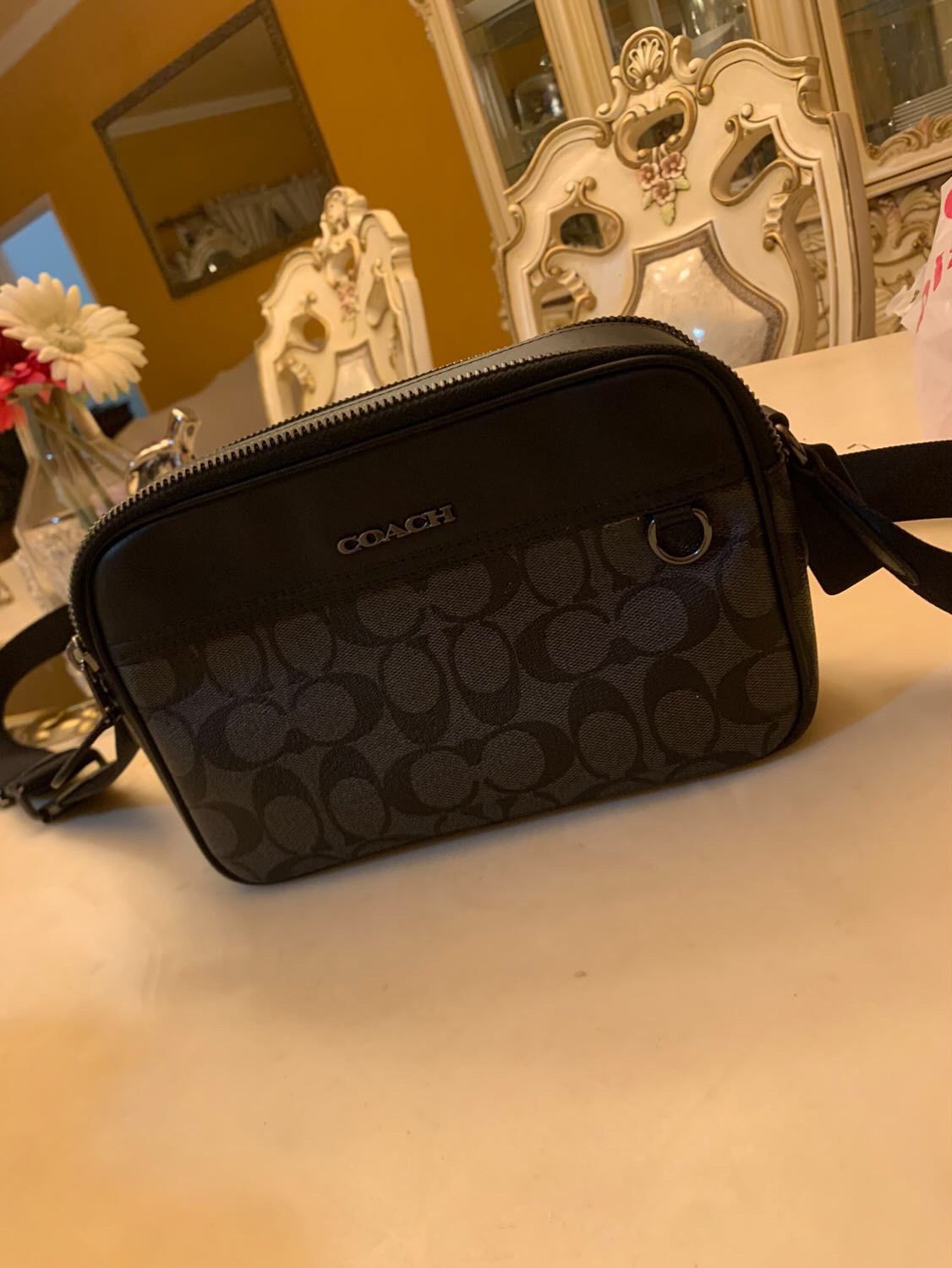 image of Coach Graham Crossbody In Signature Canvas in Black, Men's