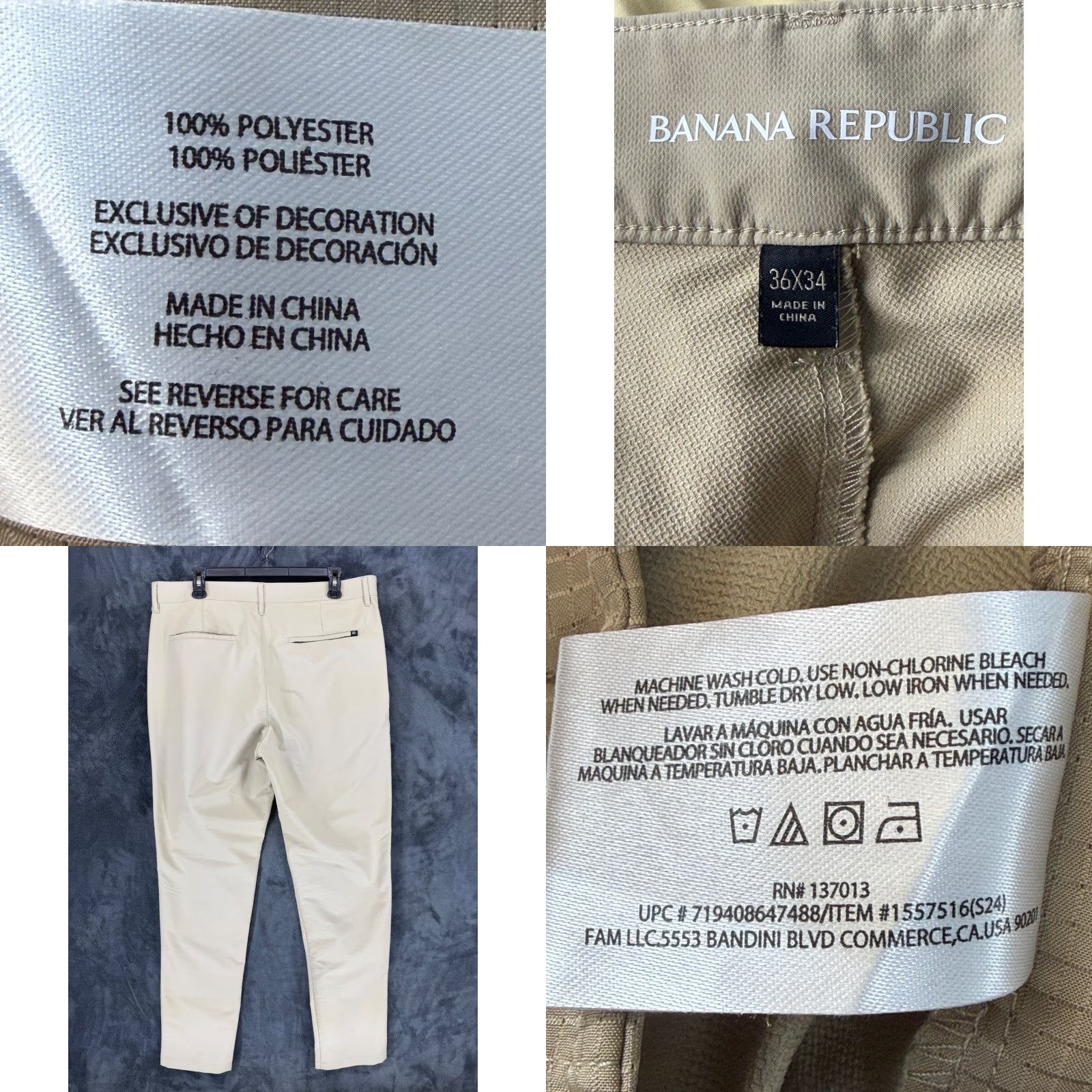 Banana Republic Banana Republic Core Temp Chino Pants Mens Beige 36x32 Slim Flat Front Polyester Button Zip 4-Pocket Casual Business Travel Size US 36 / EU 52 - 8 Thumbnail