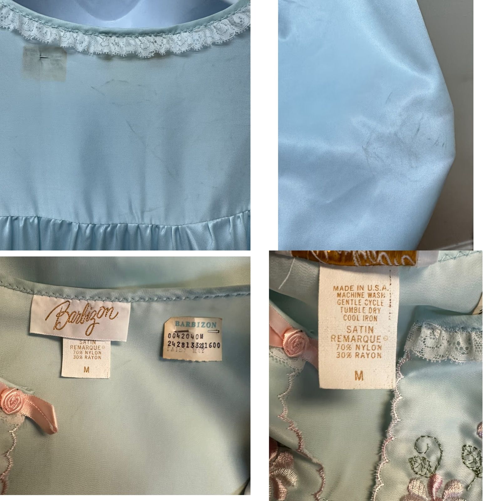 Vintage VINTAGE Barbizon Housecoat Robe Short Sleeve Nylon Satin Remarque Embroidered M NEW NOS Blue 1970s Womens Size 32" / US 10 / IT 46 - 8 Thumbnail