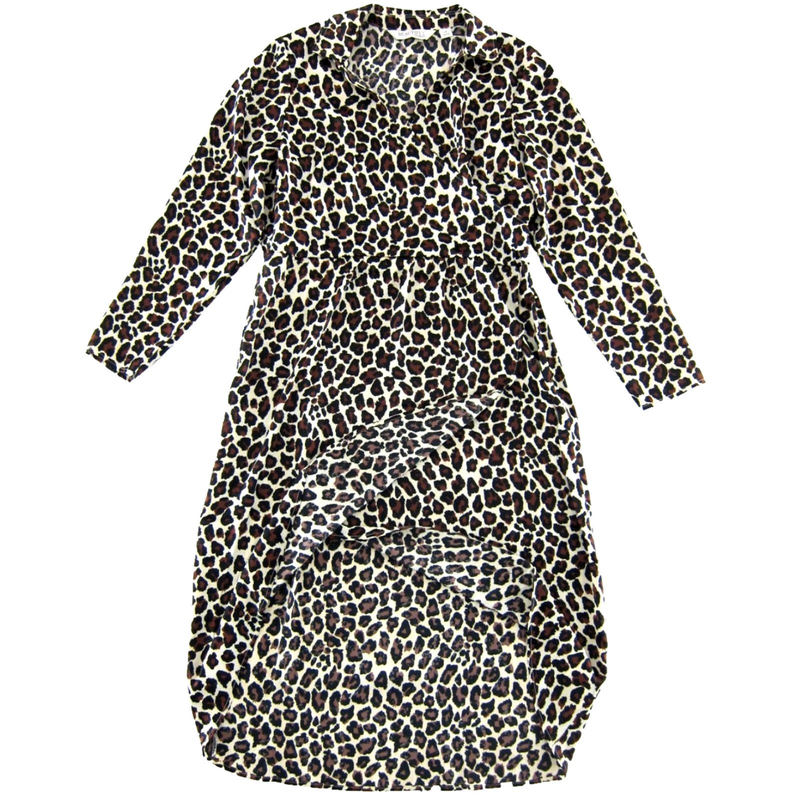 Vintage Beautiful Lawrence Zarian Dress Long Sleeve 14 Black Brown Ivory Leopard Cheetah Size XL / US 12-14 / IT 48-50 - 5 Thumbnail