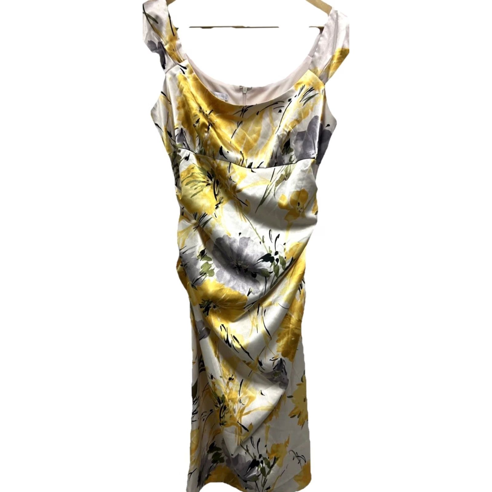 Vintage VINTAGE? No — London Times Yellow Floral Dress Sleeveless Satin Sheath Cocktail Wedding Guest Dress 10 Womens Size L / US 10 / IT 46 - 2 Thumbnail
