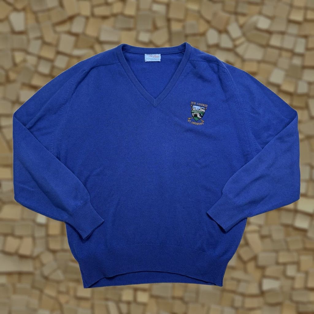 Lyle & Scott VINTAGE Lyle & Scott Golf Wool Sweater St Andrews Scotland V Neck XL/2XL Blue Embroidered Logo Mens Pullover Size US XL / EU 56 / 4 - 1 Thumbnail