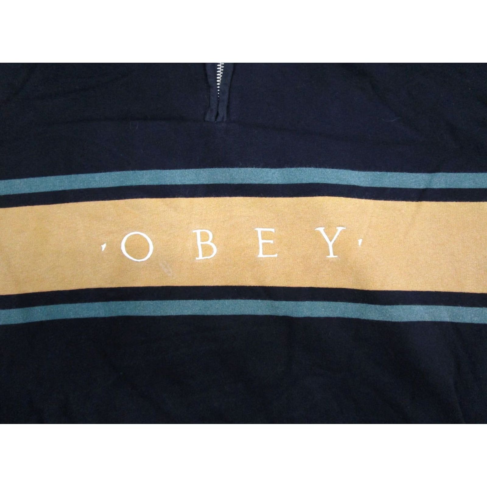 Obey OBEY Mens Sweatshirt Pullover 1/4 Zip Crew neck Long Sleeve Multicolor Fleece Cotton Embroidered Striped Size L Sports Style Mens Size US L / EU 52-54 / 3 - 2 Thumbnail