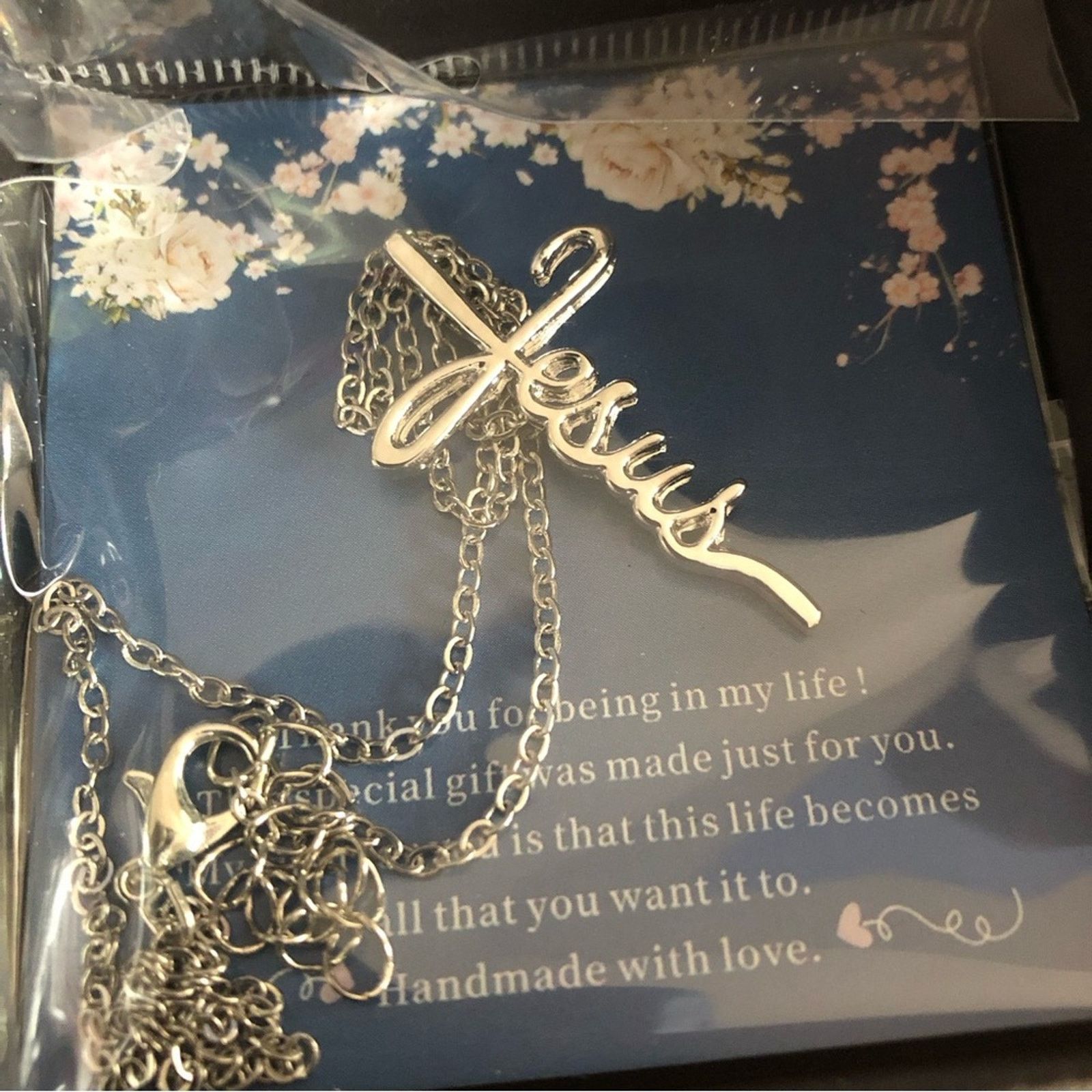 Jewelry Religious Jesus silver necklace gift box blessing card Size ONE SIZE - 2 Thumbnail