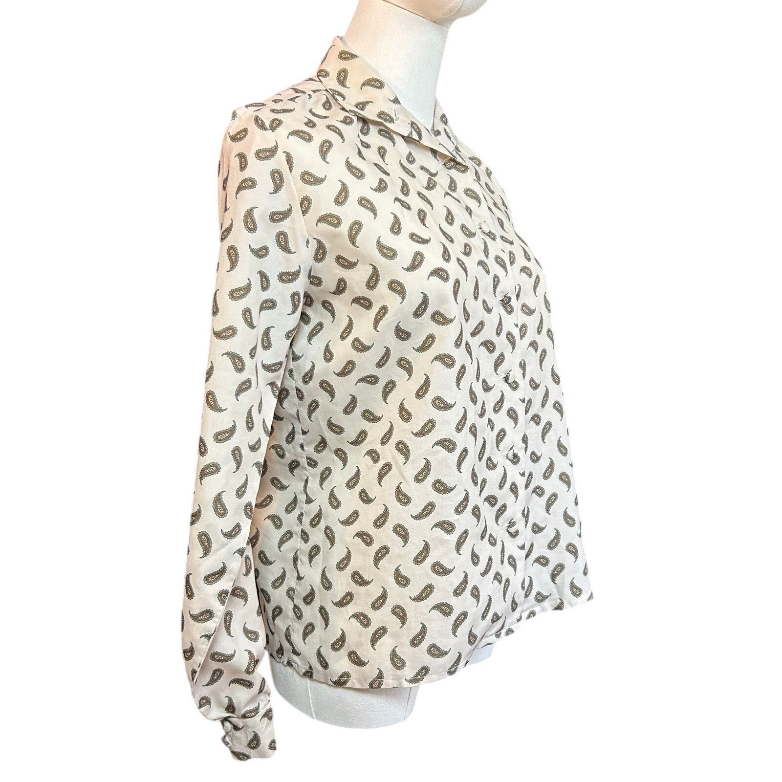 Handmade VTG 90s White Green Paisley Top Cloth Button Whimsigoth Boho Size M / US 6-8 / IT 42-44 - 15 Thumbnail